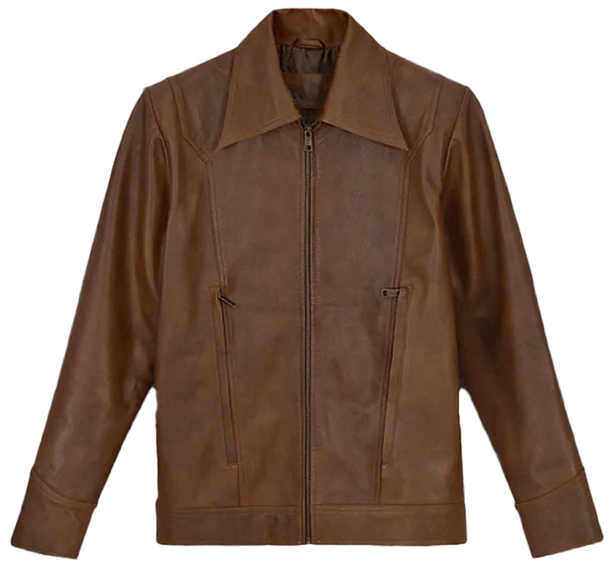Chaqueta de motociclista de cuero marrón vintage para hombre inspirada en la icónica moda de la película Future Hero