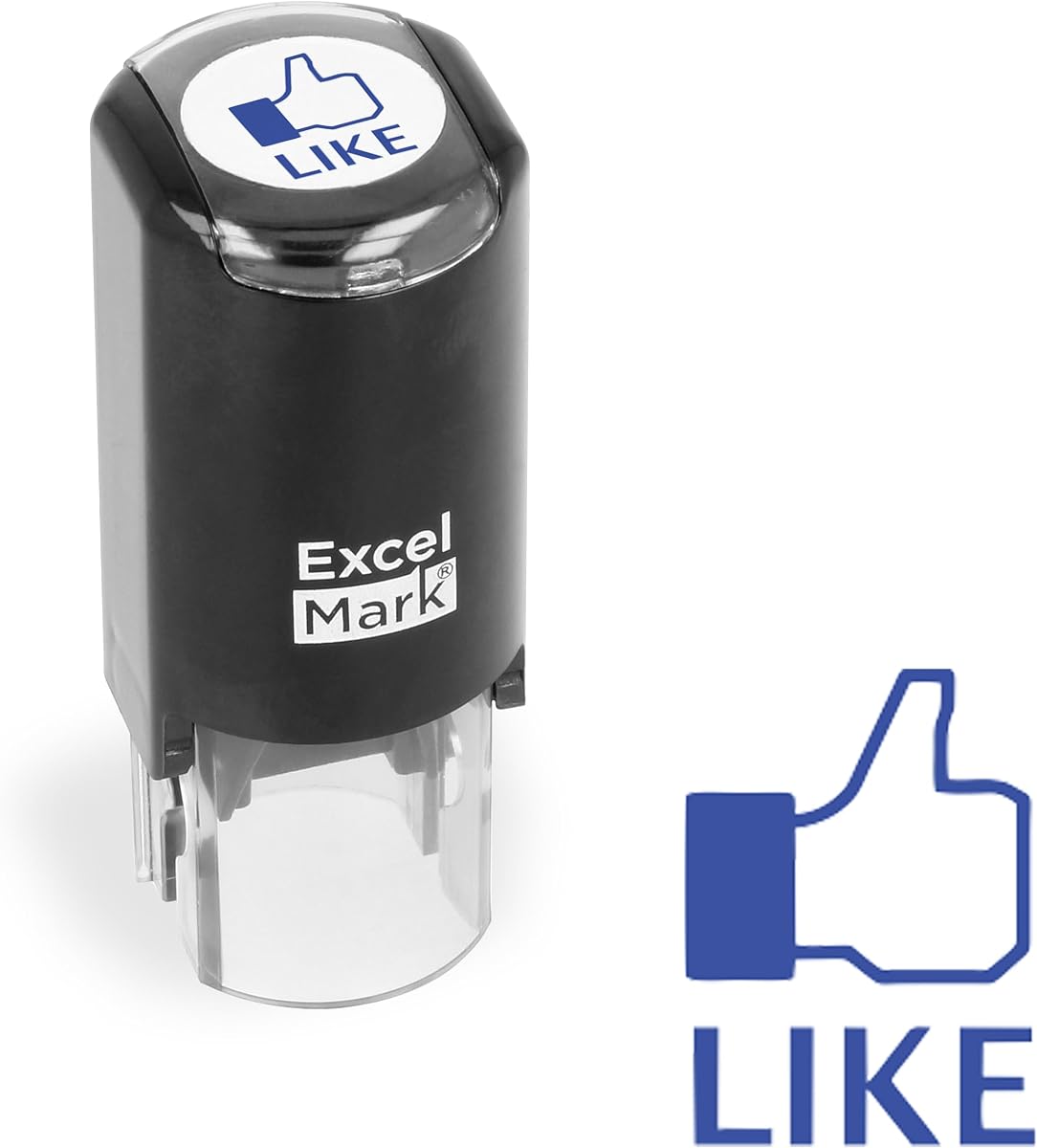 ExcelMark Thumbs Up Like - Sello de goma redondo autoentintable para profesores - Tinta azul