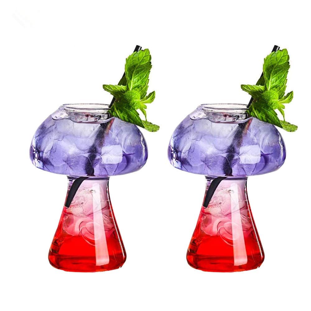 ELECDON Creative Cocktail Glass Mushroom Design 250ml Cocktail Glass Set of 2, Novelty Drink Cup for KTV Bar Night Party (Mushroom)