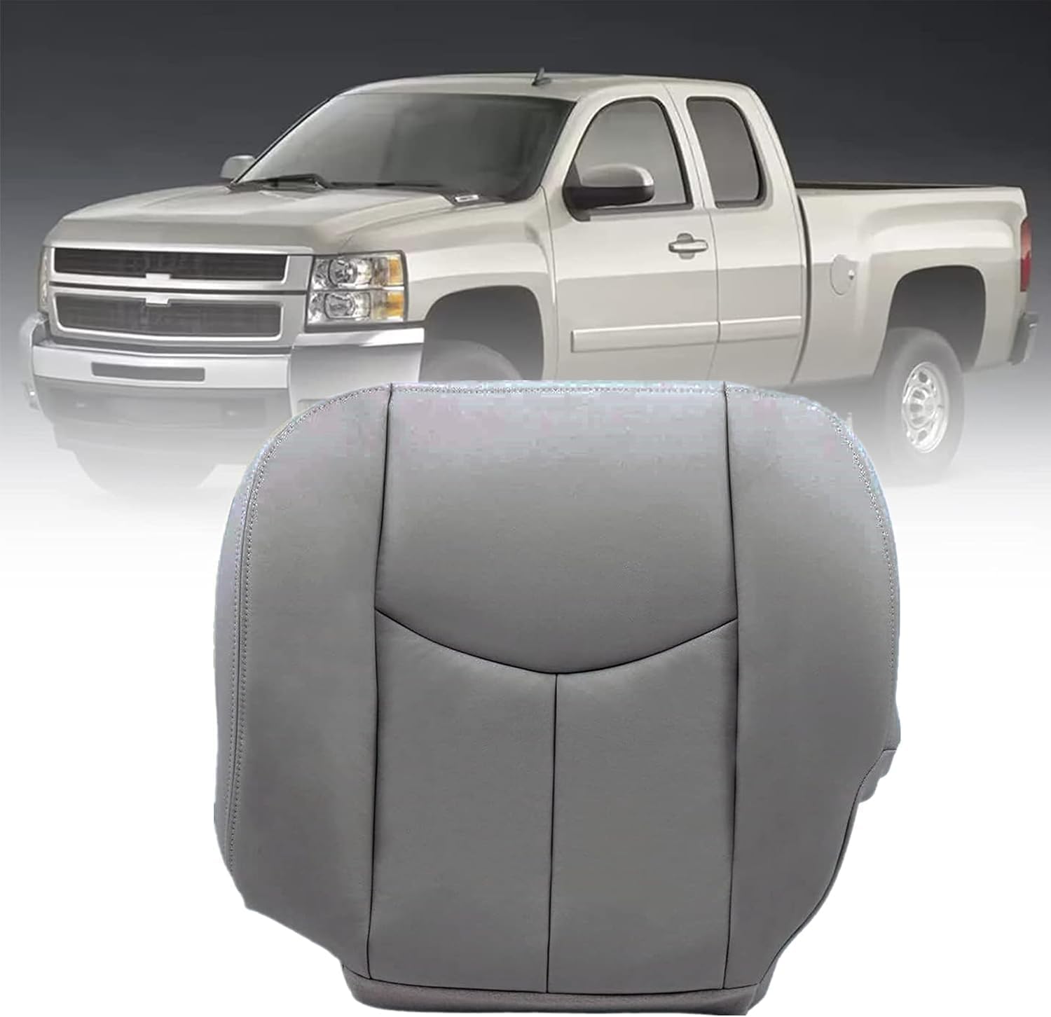 GXARTS Driver and Passenger Side Bottom & Top Lean Back Seat Cover & Driver Foam Cushion Pad Leather Light Gray 922/92i Fit for Chevy GMC Tahoe Suburban Avalanche Yukon Silverado Sierra 2003-2006
