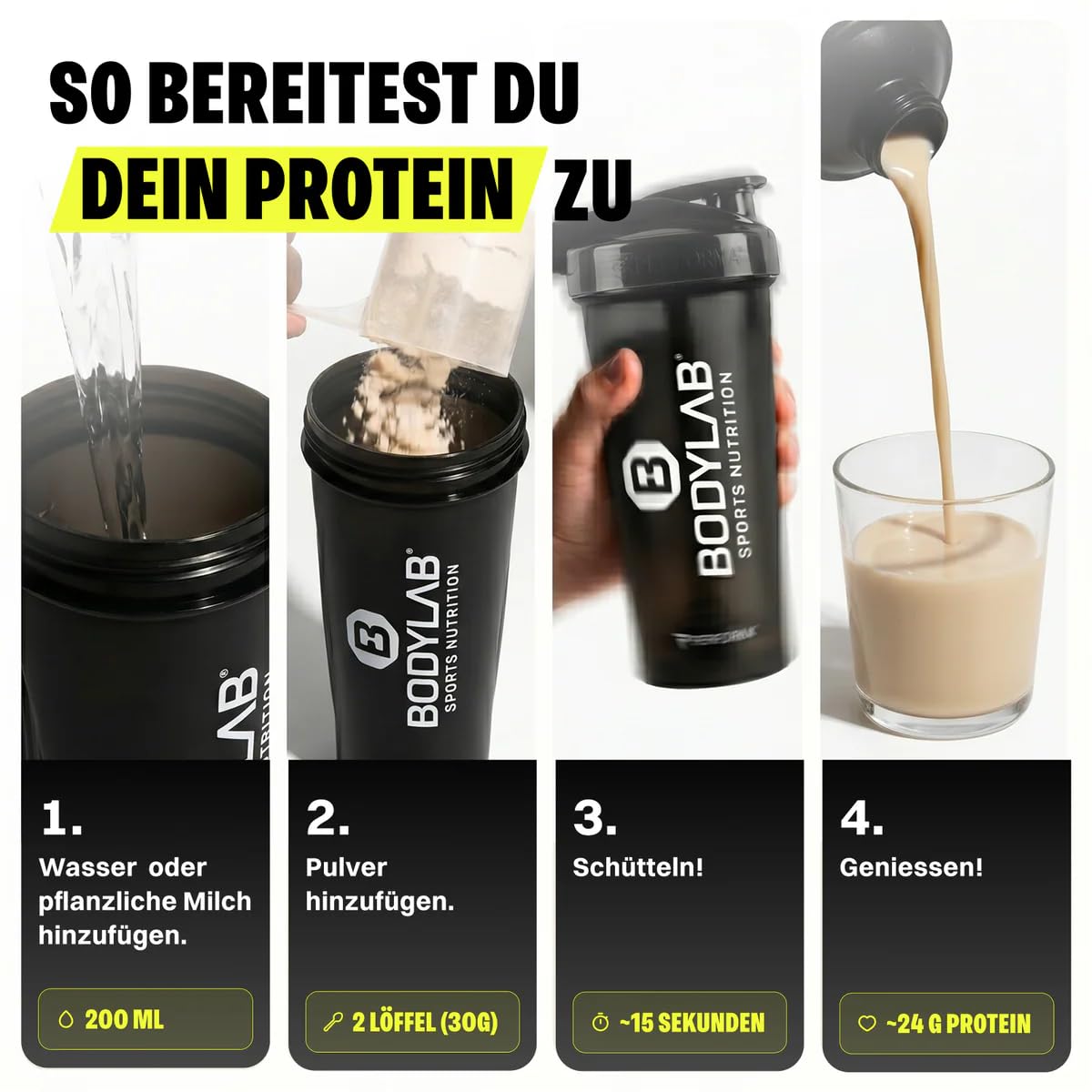 Bodylab24 Vegan Protein Pain aux Bananes 1000g, poudre de protéines 100% végétalienne à base de féveroles, de pois et de graines de courge, avec 80g de protéines pour 100g de poudre