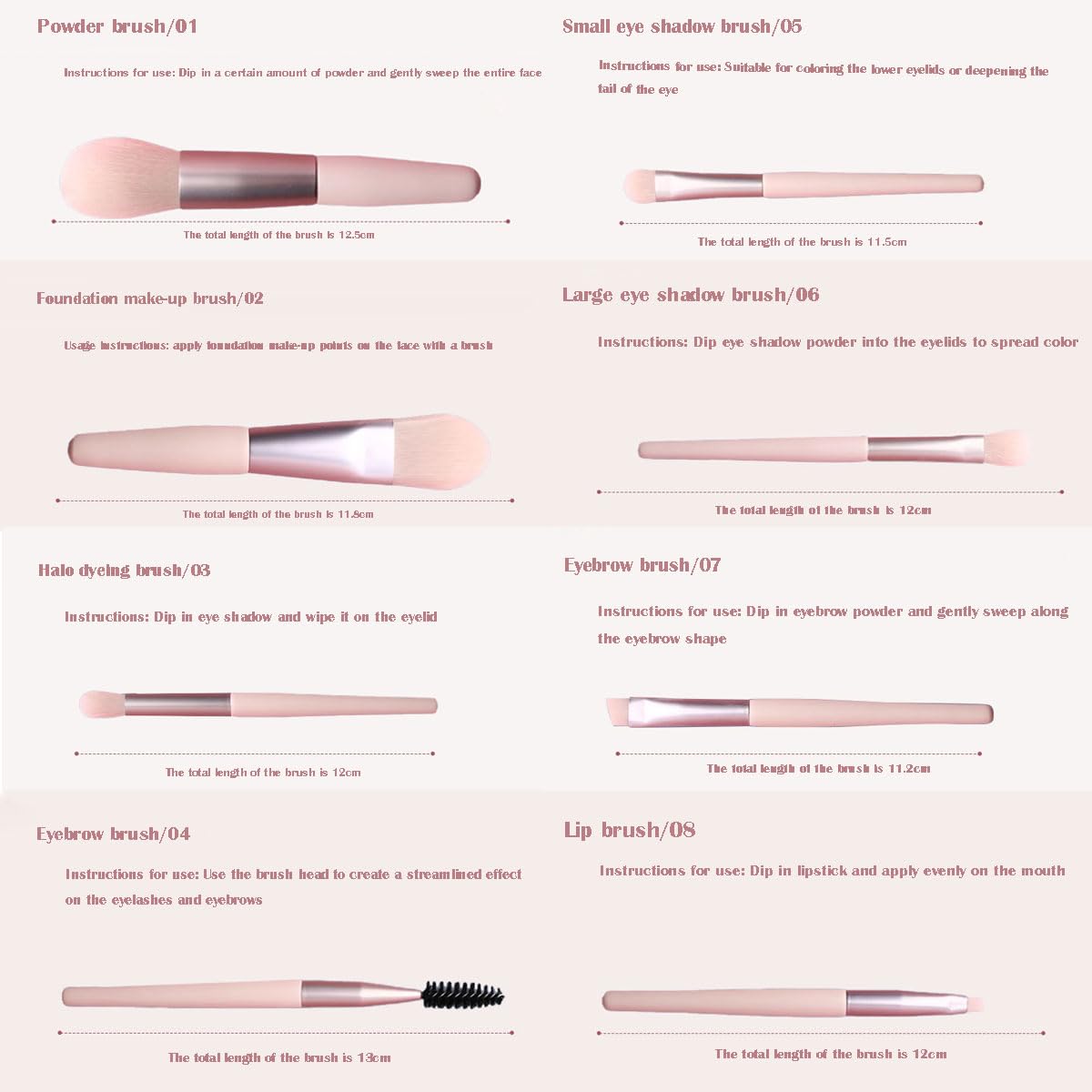 8 pieces makeup brushes set contain blush concealer eyeshadow foundation eyeliner powder brush have make up bags