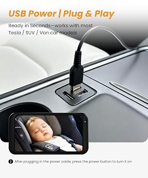 Babyvue USB Baby Car Camera: HD 1080P Easy Installation Carseat Rear Facing Infant Monitor with Clear Night Vision for New Parents Kids, 360 Degree Rotating Backseat Camera