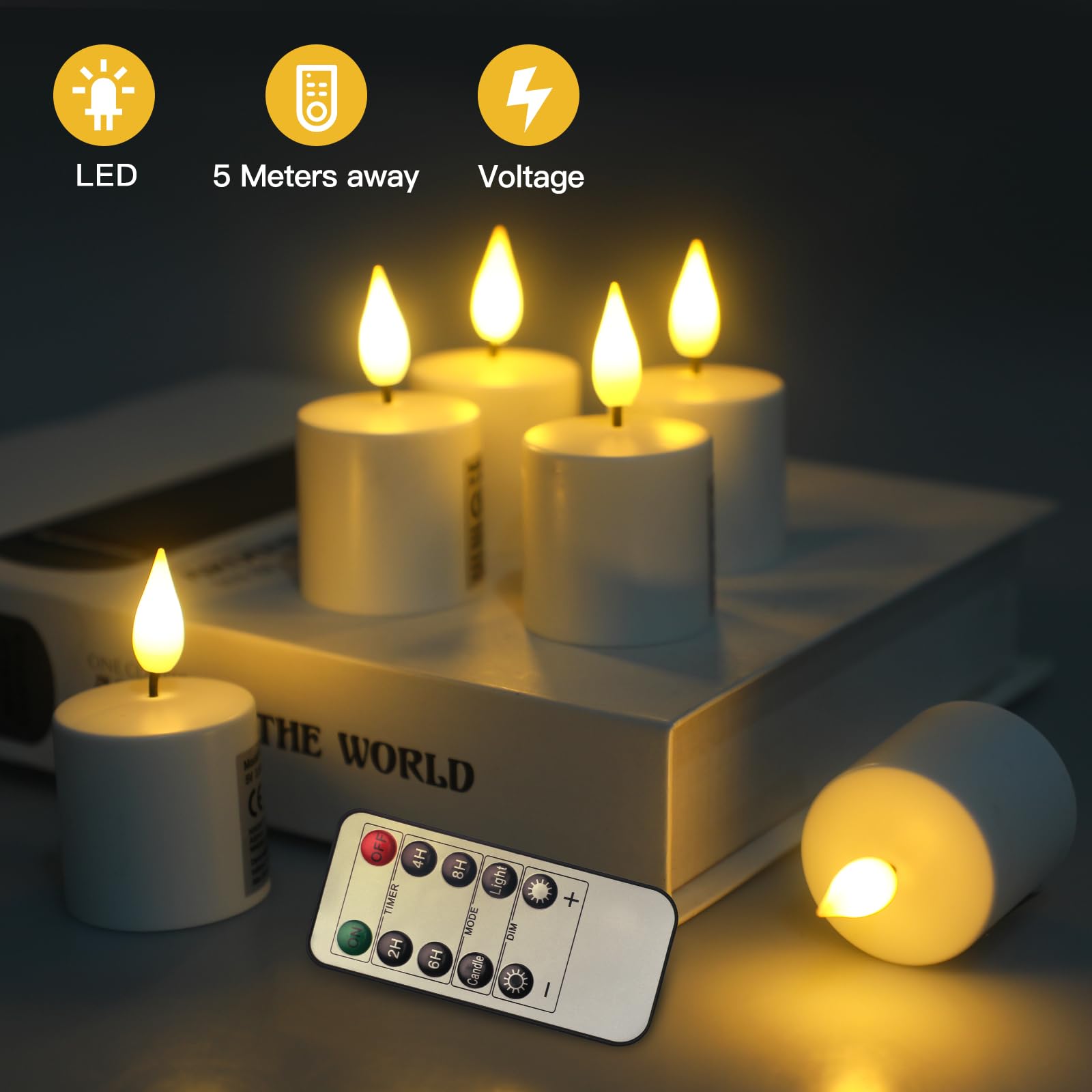 Yinuo Candle LED Senza Fiamma Tremolante,Con Fiamma In Movimento A Pilastro In Finto Stoppino,Con Timer Effetto Vetro Remoto, Per Festival, Matrimoni, Feste (Filo di Rame)