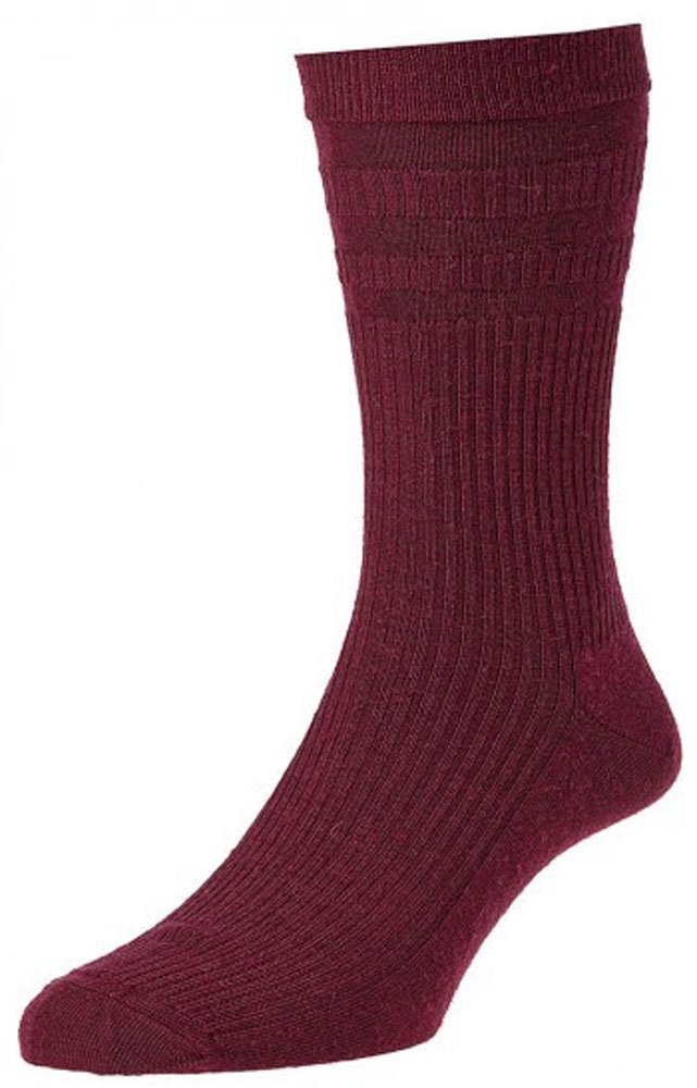HJ90 Hall MENS SOFTOP No Elastic Wool Rich Socks 6-11 3pk Burgundy