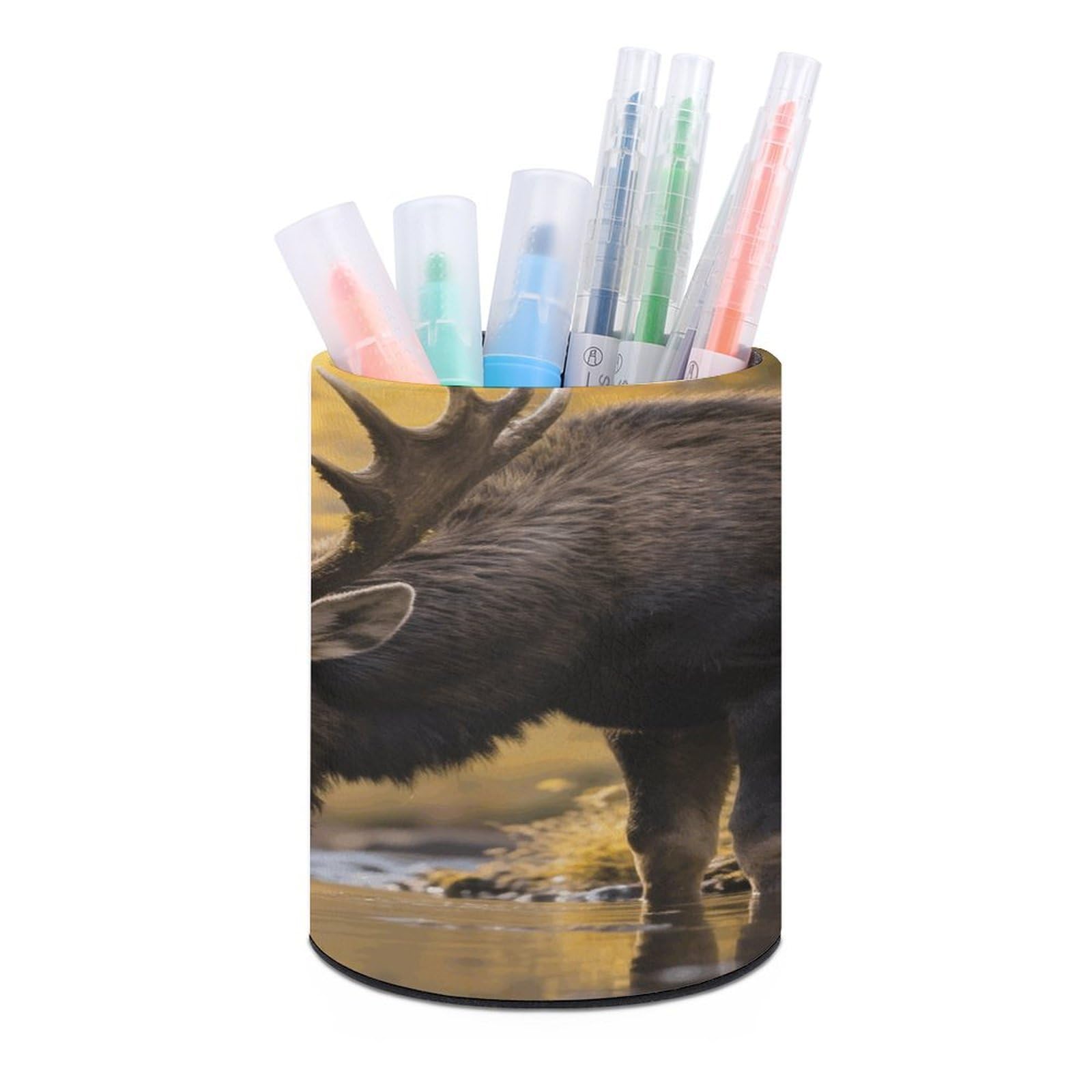 VstaDank Rustic Woodland Deer Pen Holder for Desk Makeup Brush Holders Stylish Pen Cup Cute Pencil Cup Round Pencil Holder Decor Brush Scissor Holders for Multifunctional Office Supplies