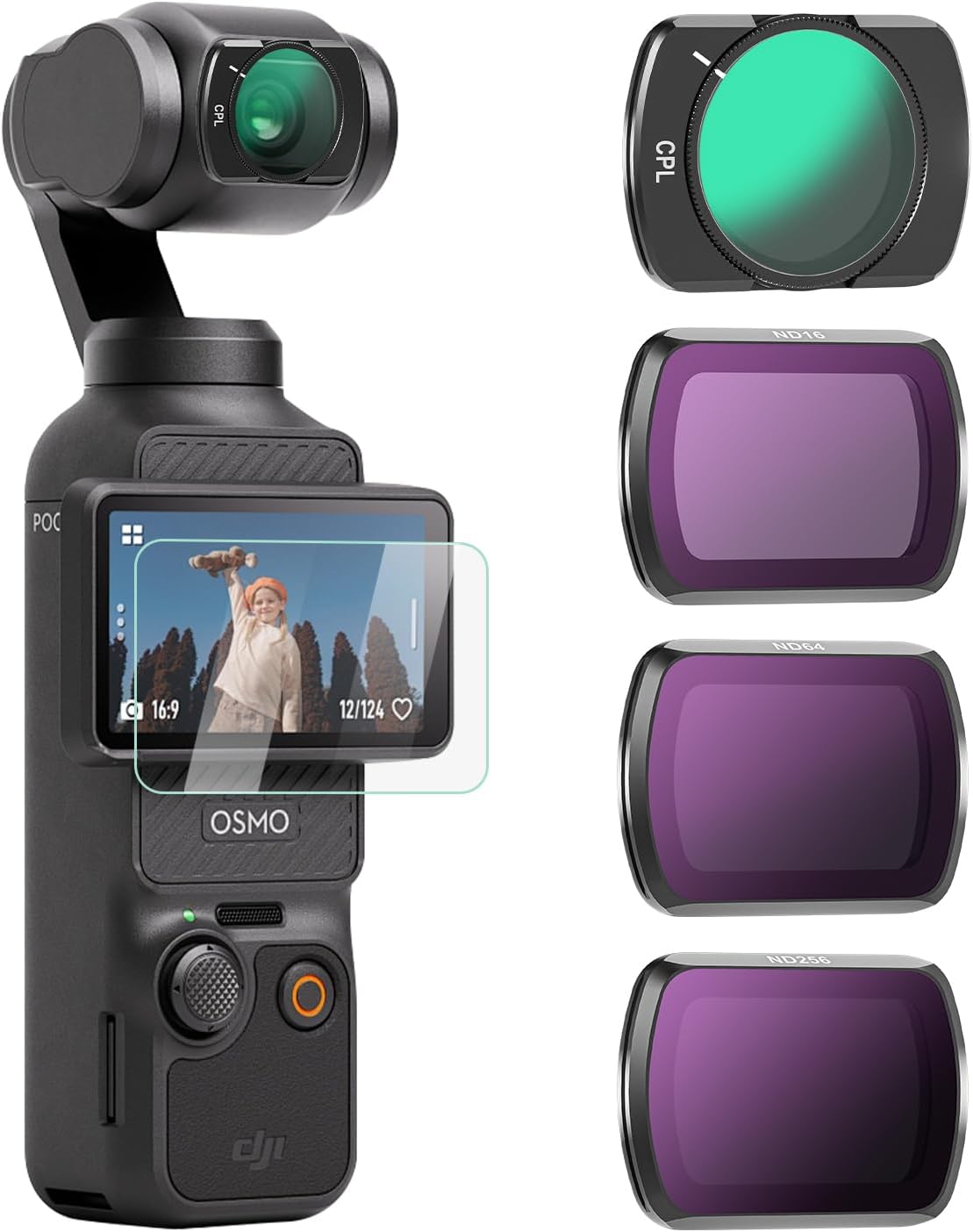 Koolehaoda Magnetic CPL ND16 ND64 ND256 Filter Kit Compatible with DJI OSMO Pocket 3 Creator Combo Accessories Action Camera Neutral Density Polarising Filter Optical Glass Ultra Slim Aluminum Frame