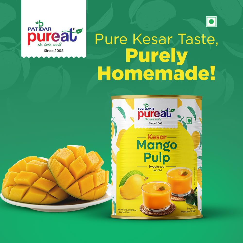 Patidar Pureat Kesar Mango Pulp 850gm Tin | Sweetened Mango Puree for Lassi, Ice Cream, Shrikhand, Aamras and Baking 3