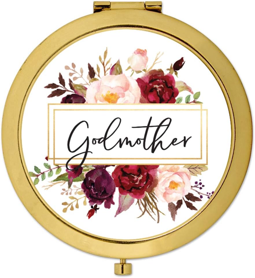 Andaz Press Gold Compact Mirror Bridesmaid's Gift, Maid of Honor, Fall Autumn Burgundy Flowers with Frame, 1-Pack, Wedding Gifts Ideas for Maid of Honor