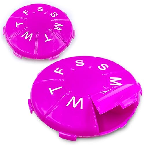 Deke Home - Paquete de 2 pastilleros portátiles redondos redondos para planificar medicamentos, estuche pequeño (contenedor de viaje semanal de 7