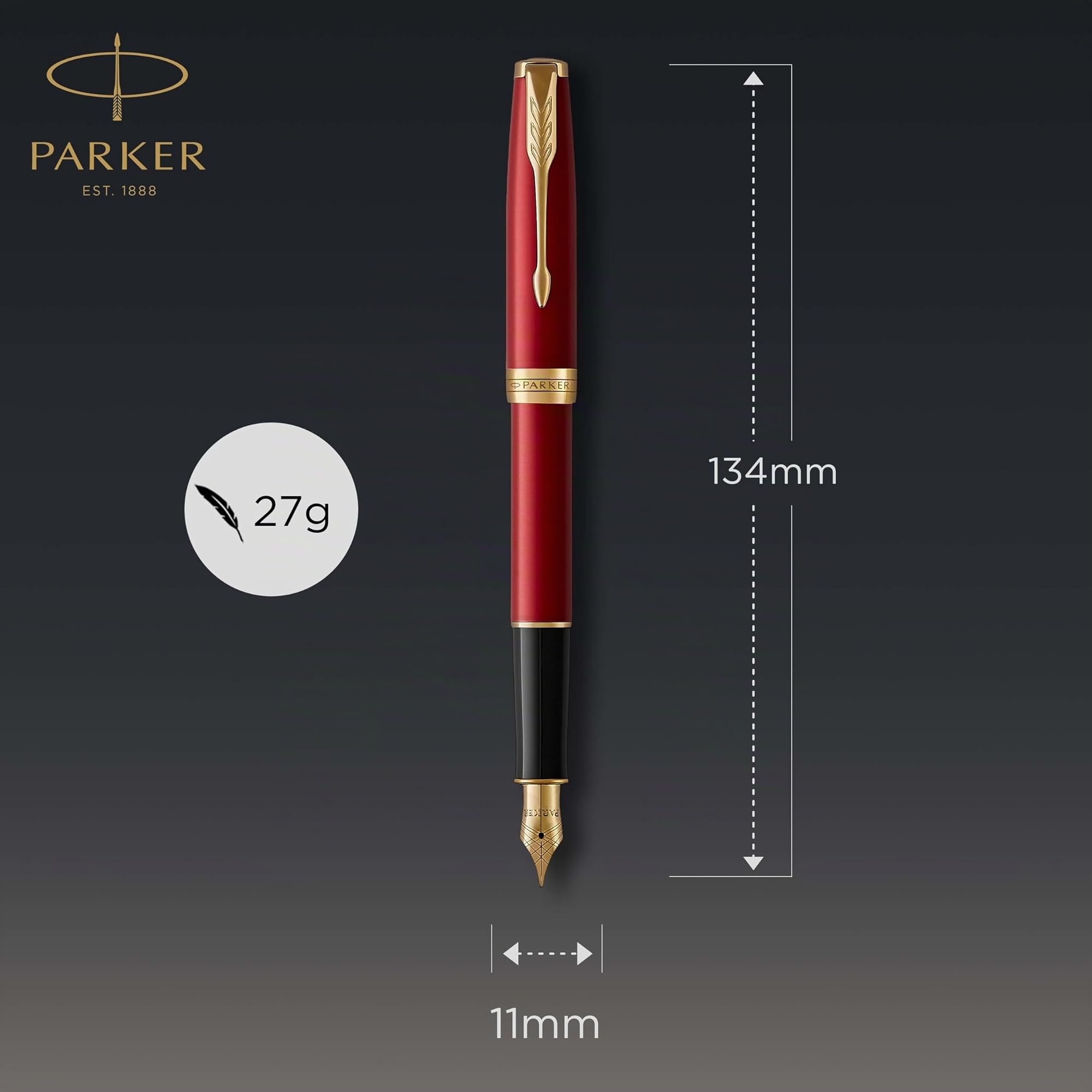 Parker Sonnet Füller | Rote Lackierung mit Goldzierteilen | Füllfederhalter mit mittlerer Feder | Geschenkbox