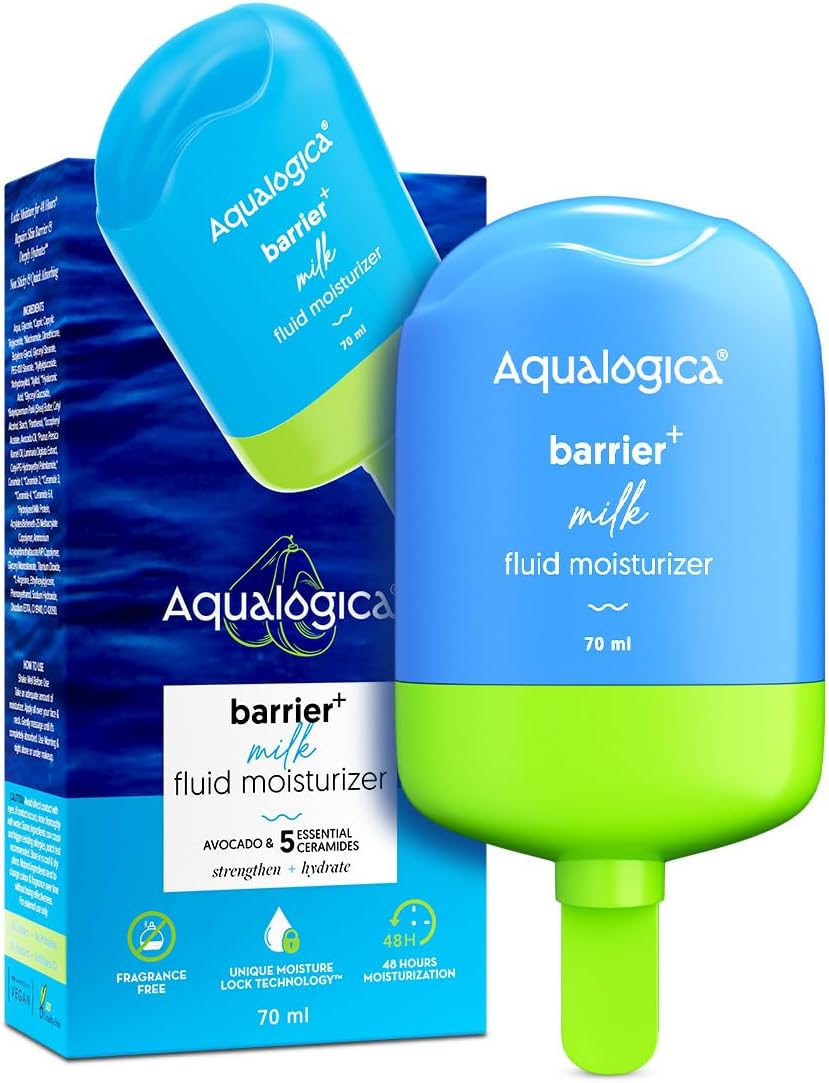 Aqualogica 5 Barrier+ Milk Fluid Moisturizer With Avocado & Ceramides|Lightweight Milk-Like Texture|Repairs & Strengthens Skin Barrier|48Hr Deep Moisturization, Quick Absorbing & Hydrating|70 Ml