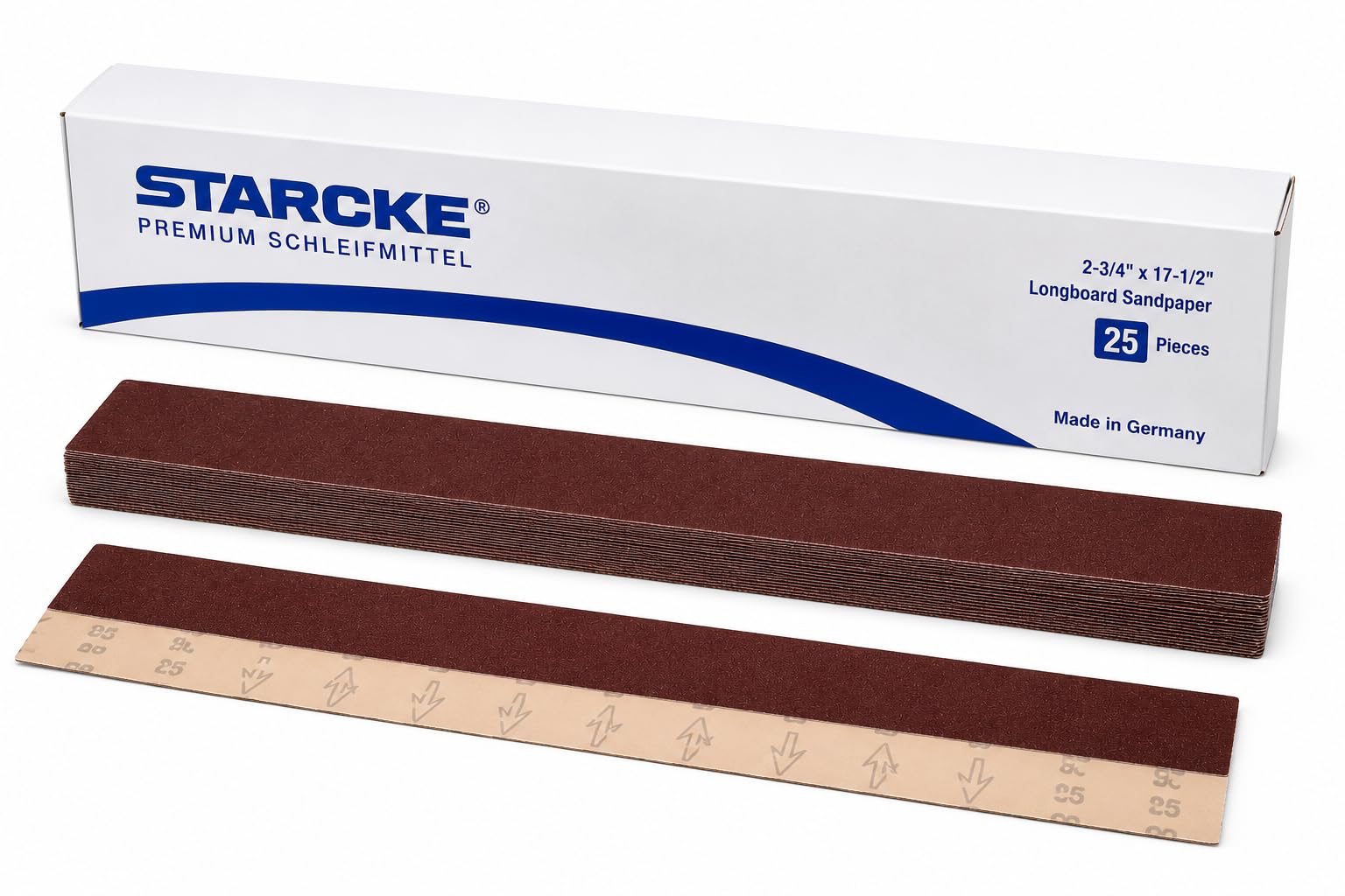 Starcke Premium - Hojas de lija de óxido de aluminio (2-3/4 x 17-1/2 pulgadas, papel de lija resistente con clip para madera, carrocería, pintura, metal y plásticos (grano 25, 80)