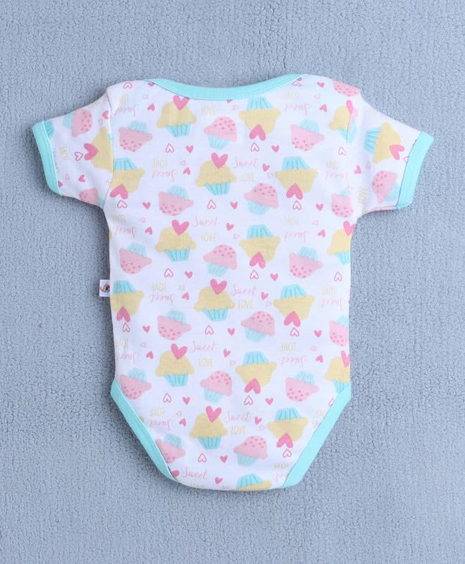 Image of BUMZEE Baby Girls Regular Fit Half Sleeves Round Neck Cotton Bodysuit /Onesie /Leotard,Pack of 3