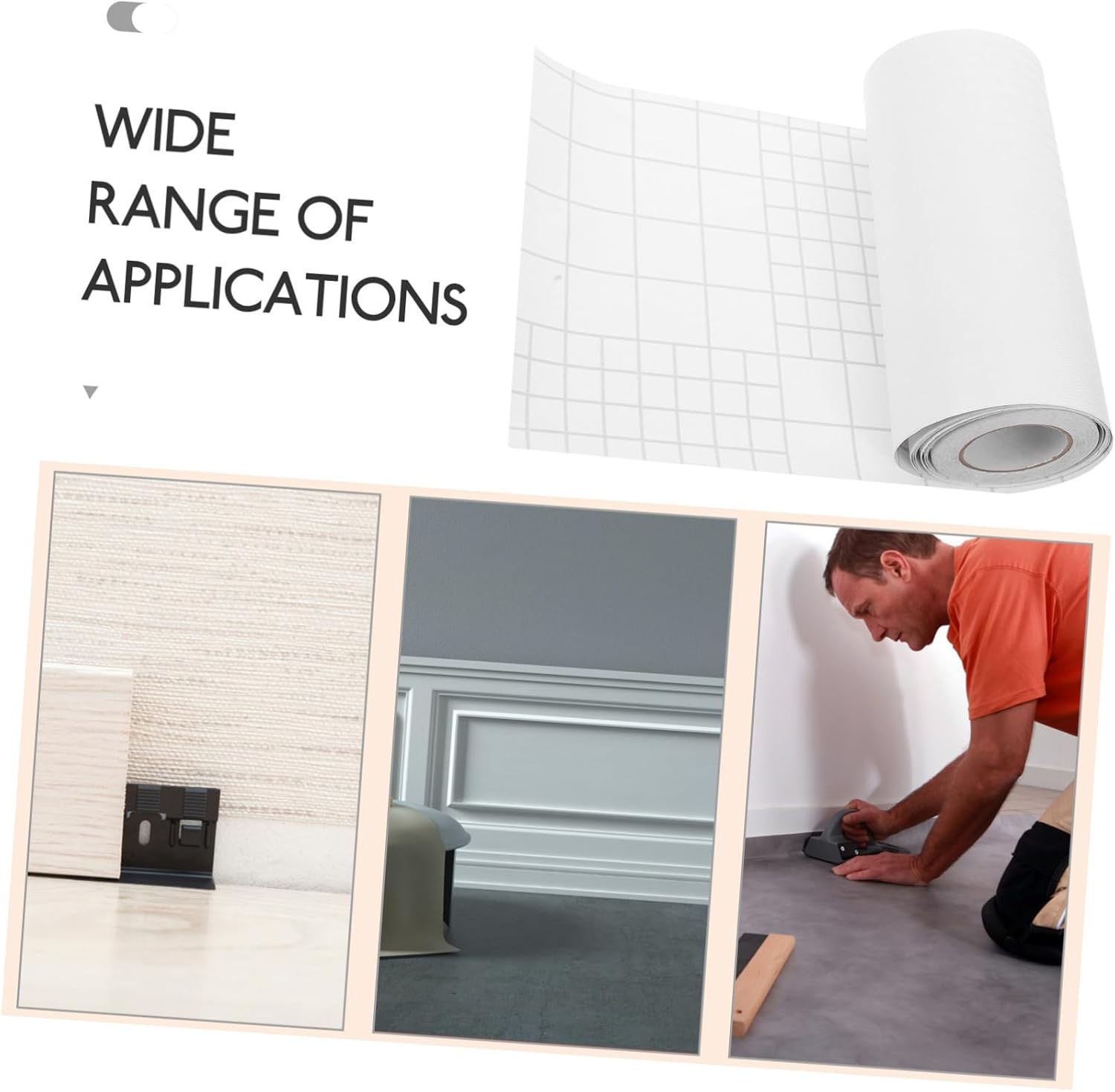 Baseboard Trim Background Wall Stickers Self-Adhesive Skirting Board White Vinyl Cove Easy to Bend 5m Roll