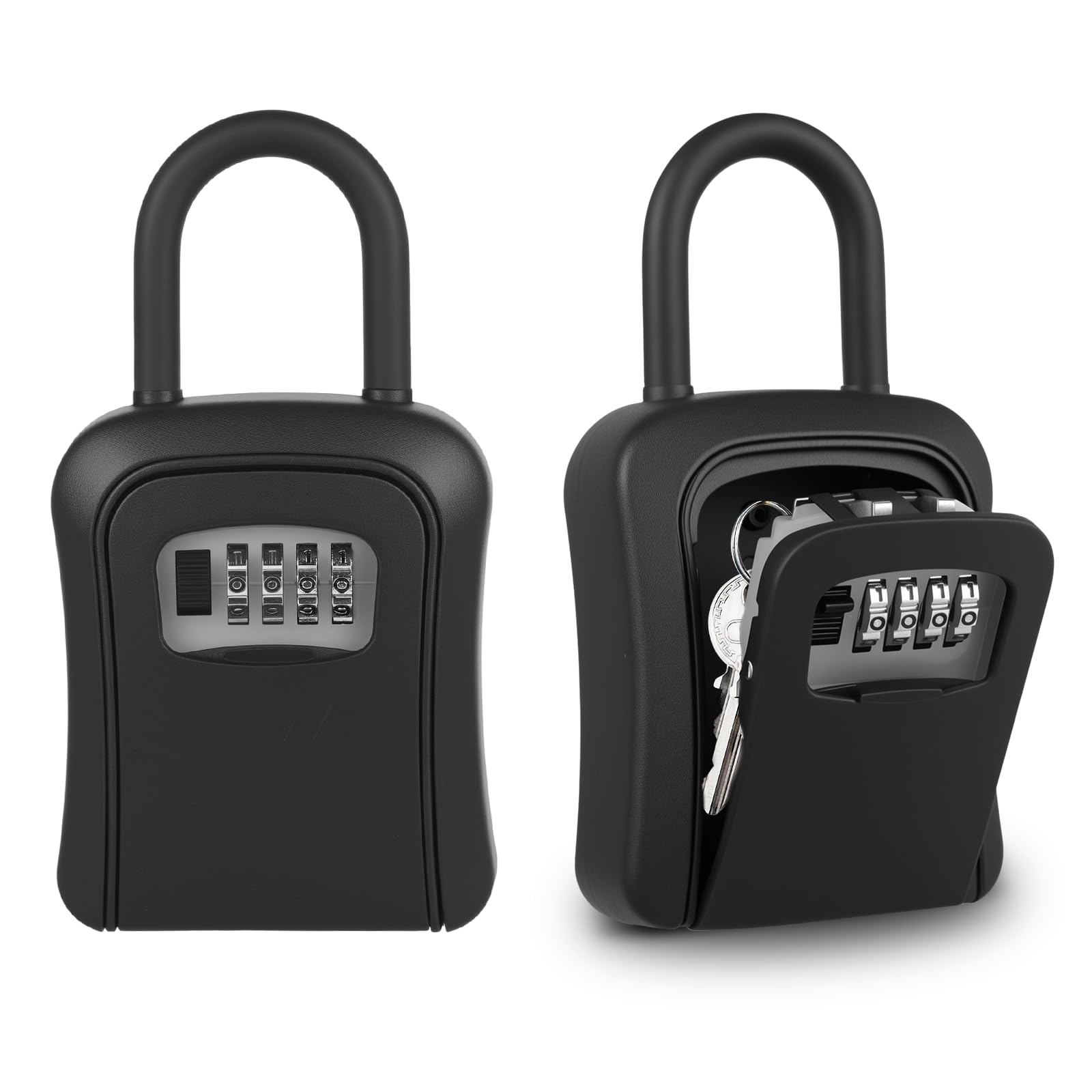 Key Safe Lock Box, Diyife Weatherproof No-Hole Key Box with 4-Digit Combination, Removable Shackle for Door Handle Hanging, 5 Keys Capacity, Metal Body for Outdoor/Indoor Home Garage Office, Black