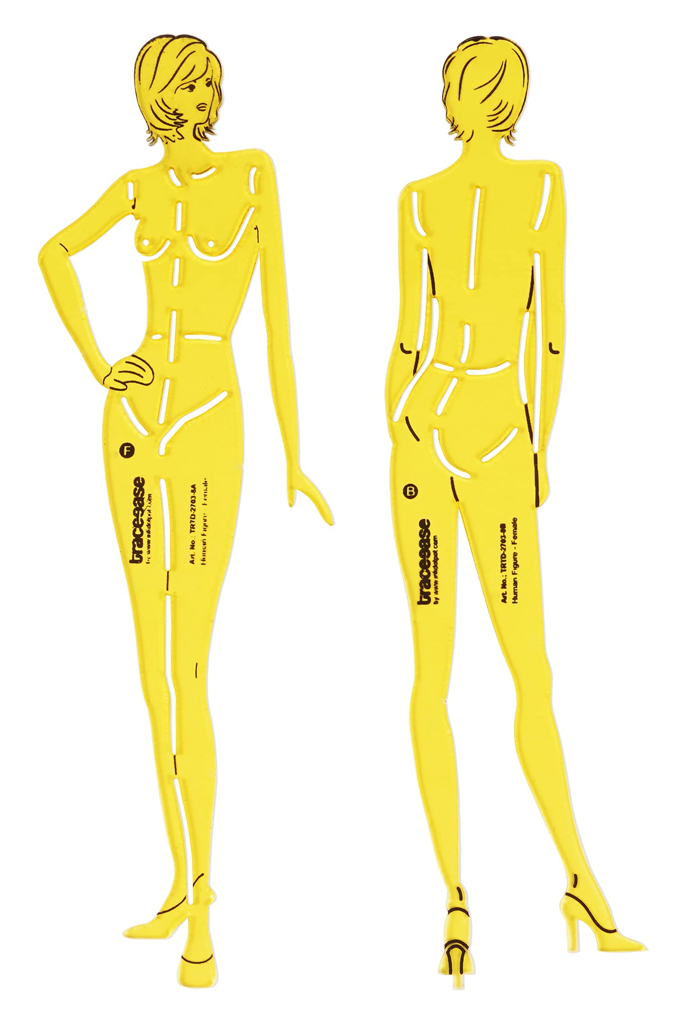 TraceeaseFemale Human Figure Template Stencils Fashion Designer’s Drafting Tools, 2 Piece (Front & Back)