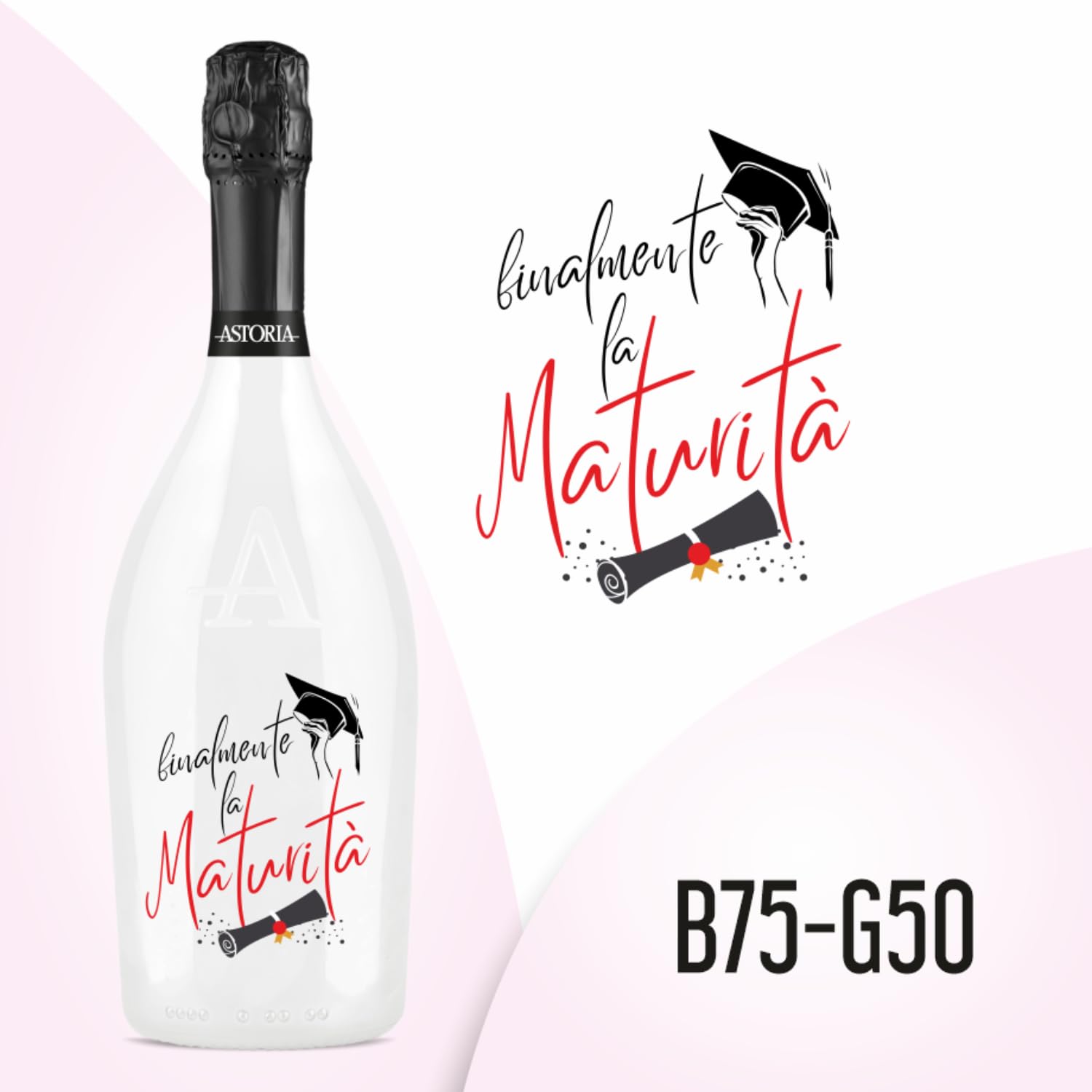 BRANDGIFT.IT Bottiglia Personalizzata Diploma Maturità Astoria Spumante Brut 75 Ml Perlage Fine Persistente Sapore Fitto Ed Equilibrato Bottiglia Prosecco Personalizzata Per Brindisi Originali
