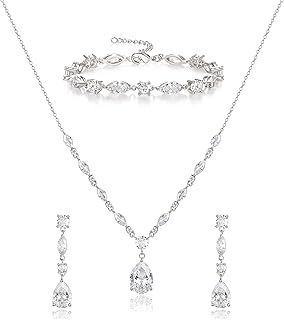 Teardrop Cubic Zirconia Bridal Jewelry Sets for Bride, Sparkly CZ Elegan...