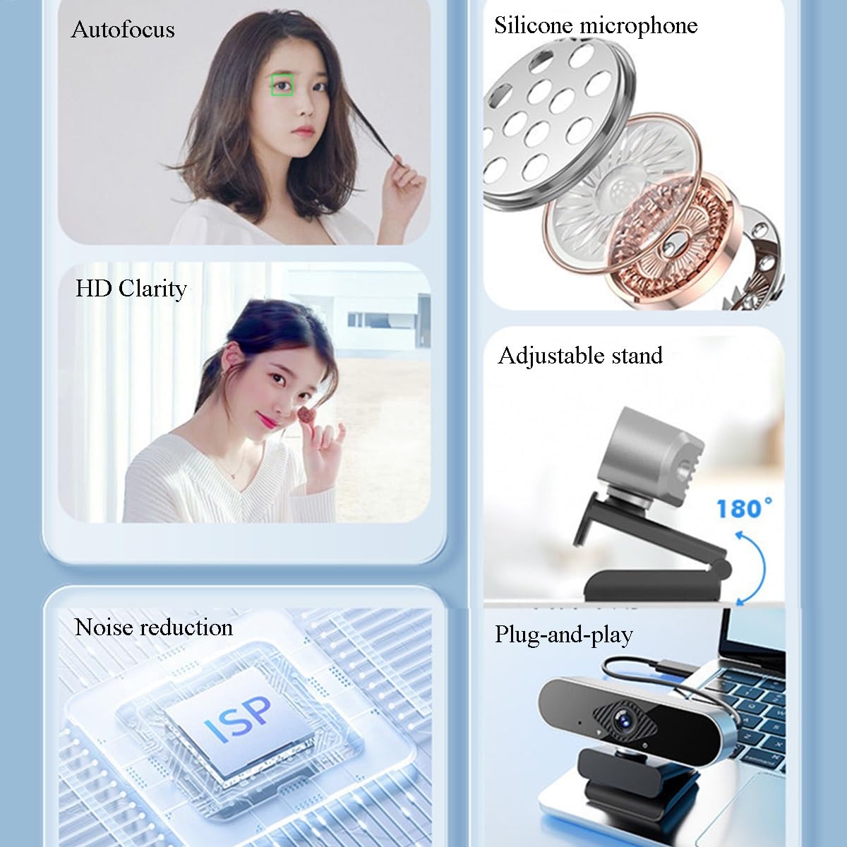GIZNXBA Webcam PC, Lente Gran Angular De 125°, Enfoque Automático, Micrófono con Cancelación De Ruido, Webcam USB para Ordenador Plug & Play para Streaming, Videollamadas(4K)