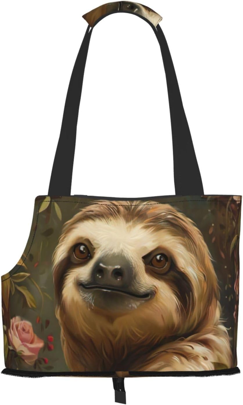 Cute Sloth Print Portable Foldable Shoulder Bag for Travel,with Collar Hook and Handle Pad,Cute Stylish Design