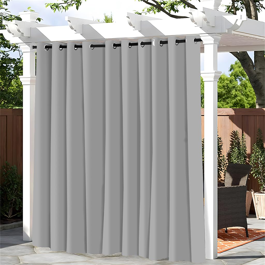 Hixingo Outdoor Curtains Waterproof Gazebo Curtains 1 Panel for Outside Pergola Porch Pool, Sun Protection, Extra Long, Grommet Top, Solid Color