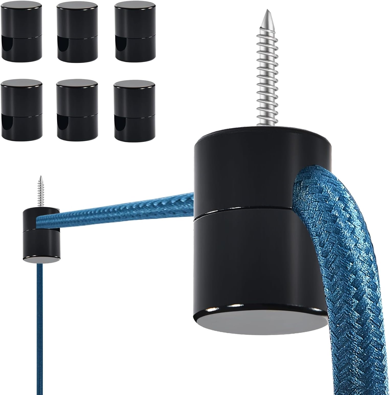 6 Pack Aluminum Ceiling Hooks Heavy Duty for Hanging Lights, Swag Hooks for Ceiling, Black Swag Hook for Lamp Super Load, Decorative Modern Light Hanging Hook Easy to Use