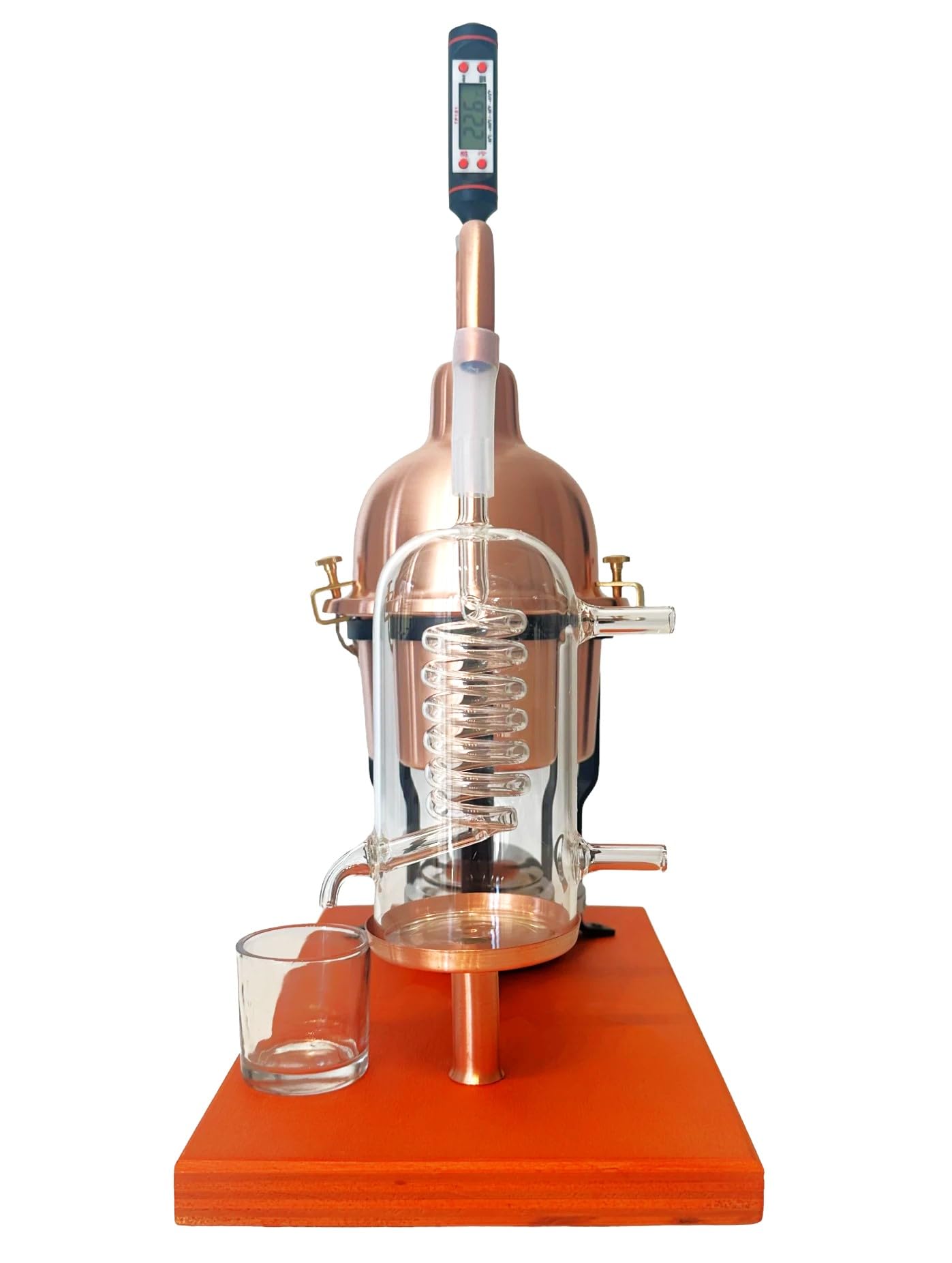 Distillatore Alambicco per Oli Essenziali in Rame con condensatore a serpentina in vetro Capacità 0,6 Litri