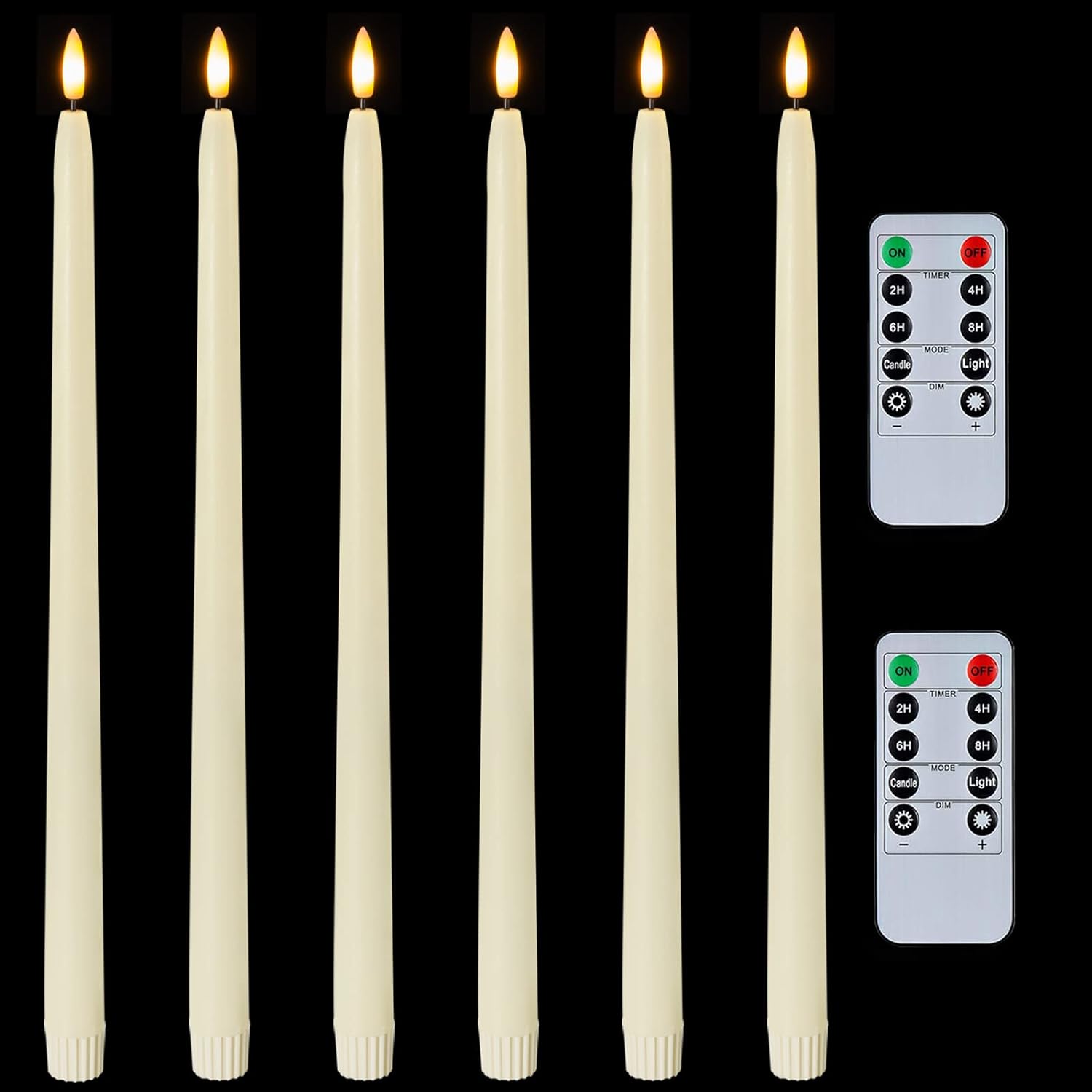 Homemory 15 inches Real Wax Flameless Taper Candles with Remote Timer, 6 Pcs Ivory LED Taper Candles Battery Operated with 3D Flickering Flame, Window Candles Led Candlesticks for Dinners Home Decor
