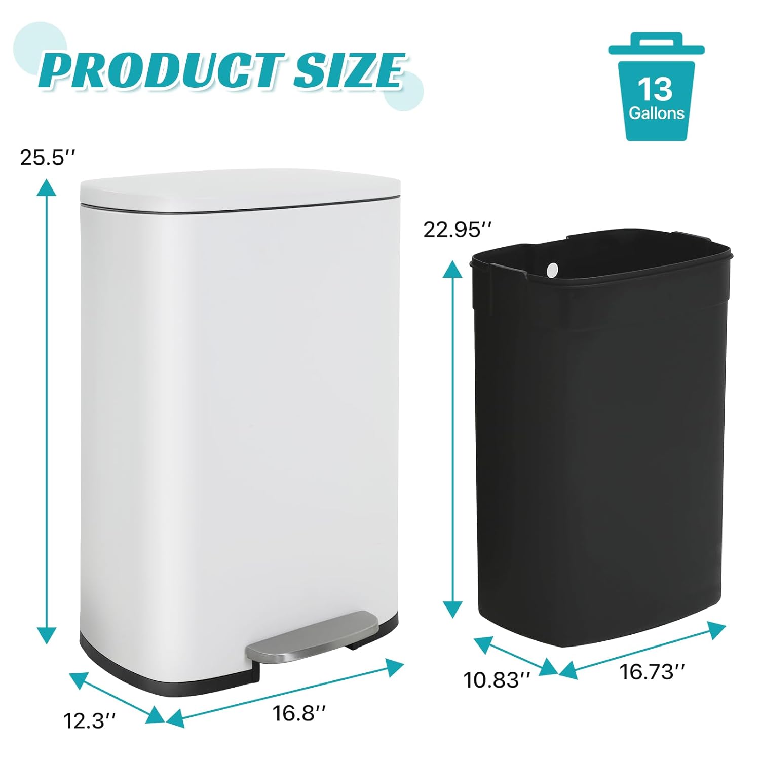 50L / 13 Gallon Kitchen Trash Can with Lid, Garbage Can with Foot Pedal and Plastic Inner Bucket, Fingerprint Resistant Stainless Steel Step Up Trash Can for Household and Kitchen Trash and Recycling