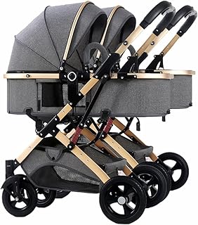 Double Baby Pram Stroller for Newborn Can Sit Lie, Twins Stroller for Infant and Toddler Detachable Carriage Pushchair Folding Prams Trolley Portable Strollers with Mosquito Net (Color : Gray A)