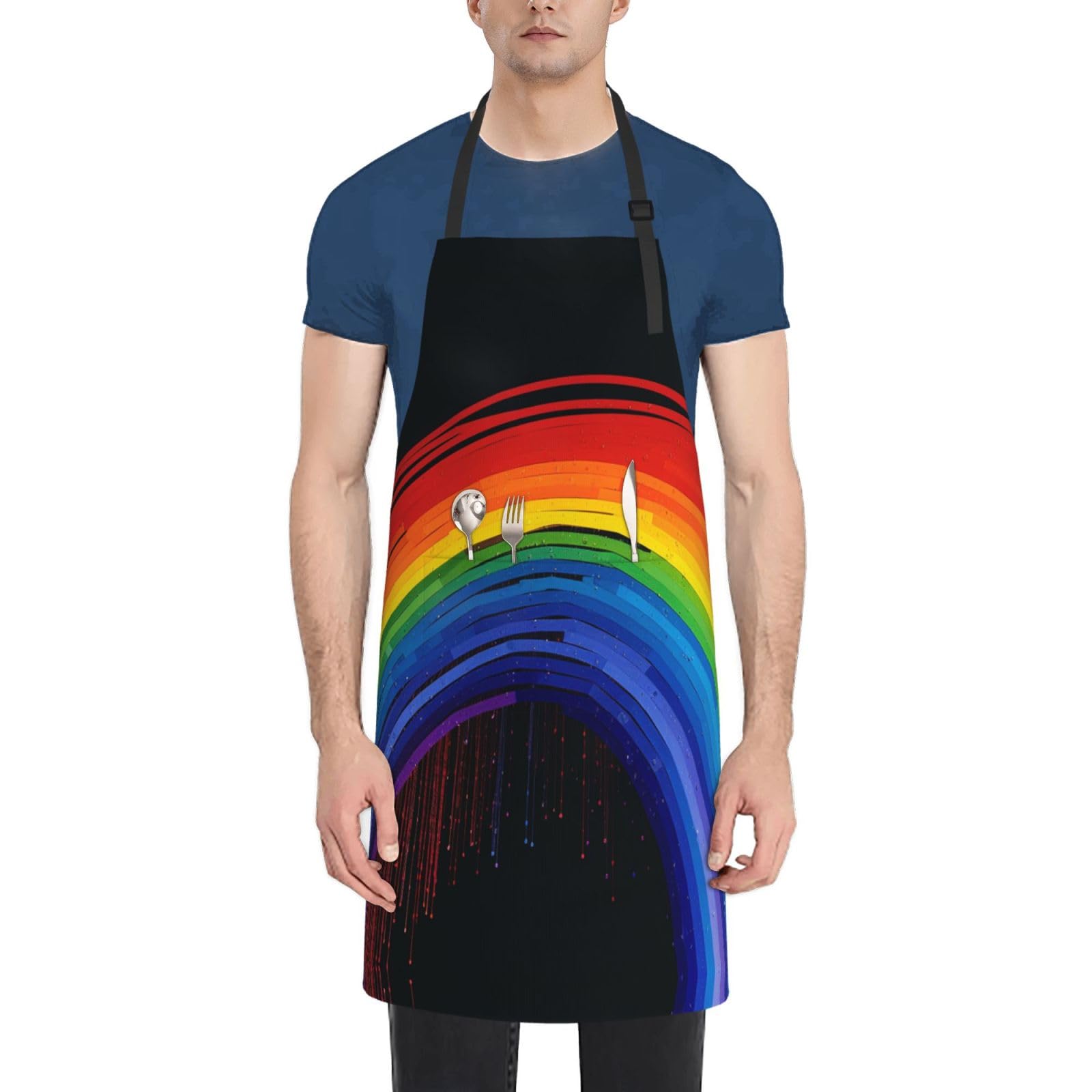 Rainbow Adult Pocket Apron Oxford Cloth Kitchen Apron Cooking Painting Versatile Smock