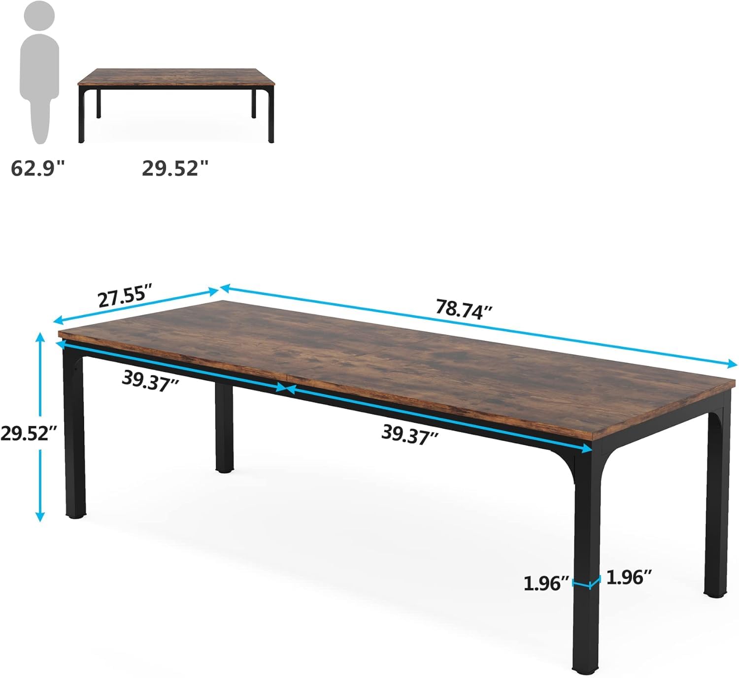 Lailang 200cm Escritorio Oficina, Mesa Escritorio Grande, Mesa de Trabajo, Escritorio Madera, Mesa Ordenador E Impresora, Bancada de Trabajo Oficina, 200 x 70 x 75 cm, Brown