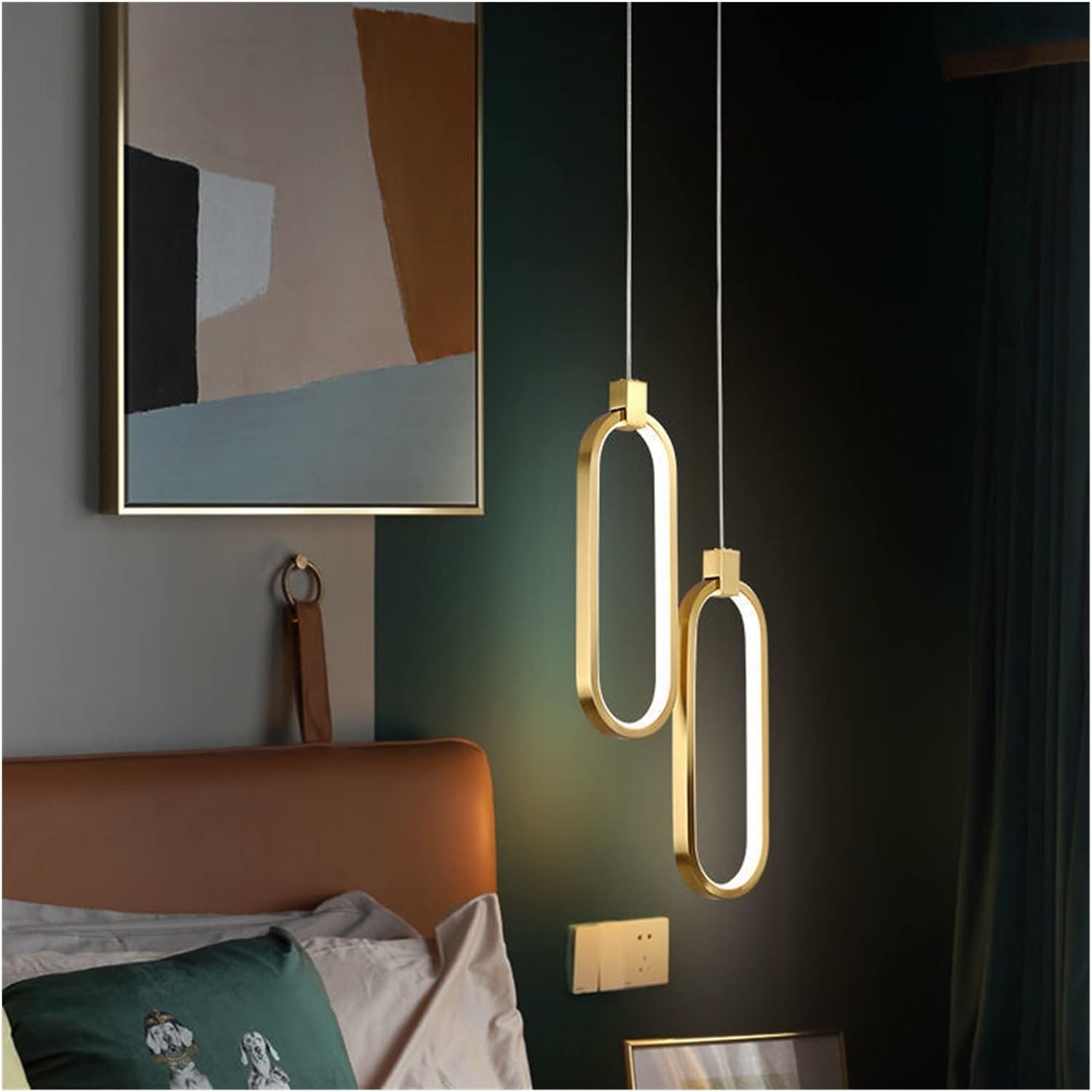 Living Room TV Background Wall Chandelier All Copper Long Wire Grille Net Red Bedroom Bedside Chandelier Lamp