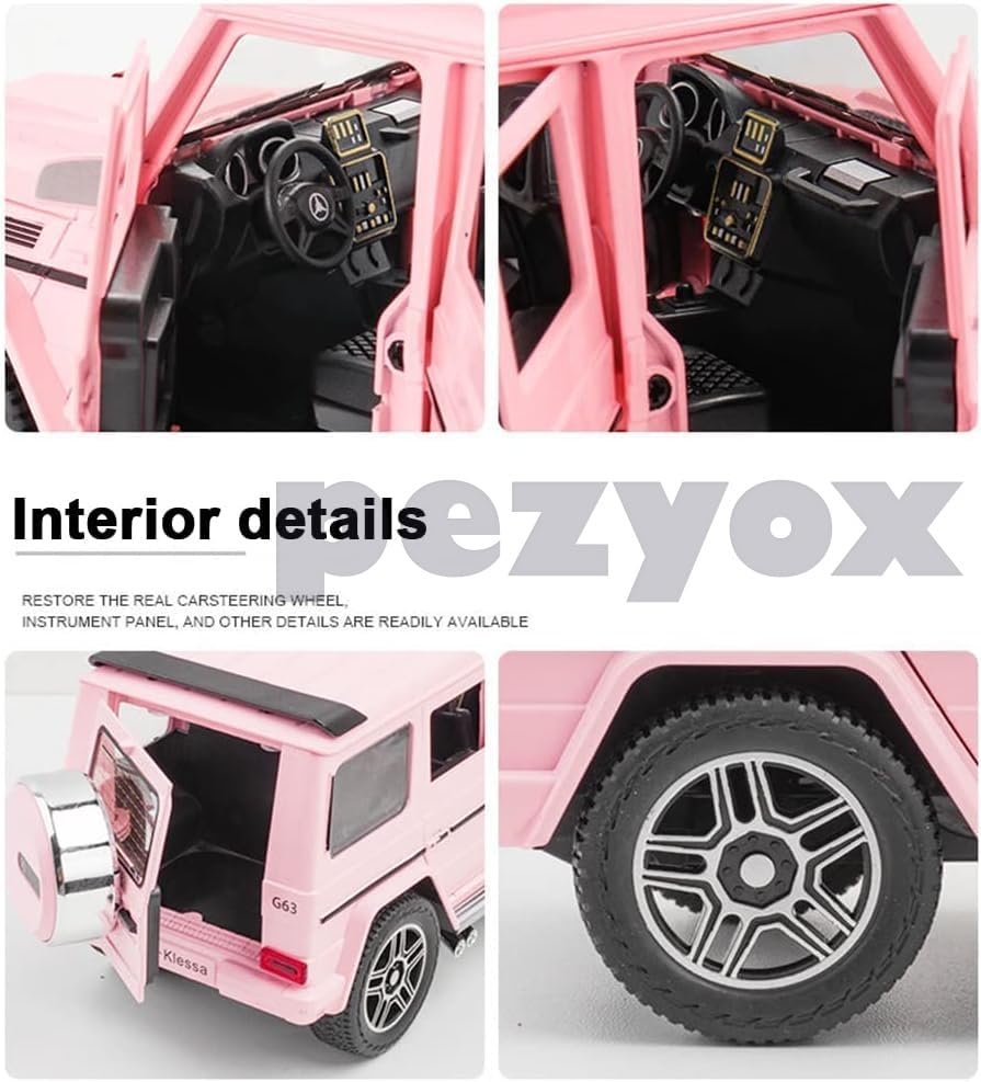 Image of Alloy Metal Car 1:24 AMG G63 G-Klessa Diecast Pullback Toy car with Openable Doors & Light, Music Boys Gifts Toys for Kids (Pink)