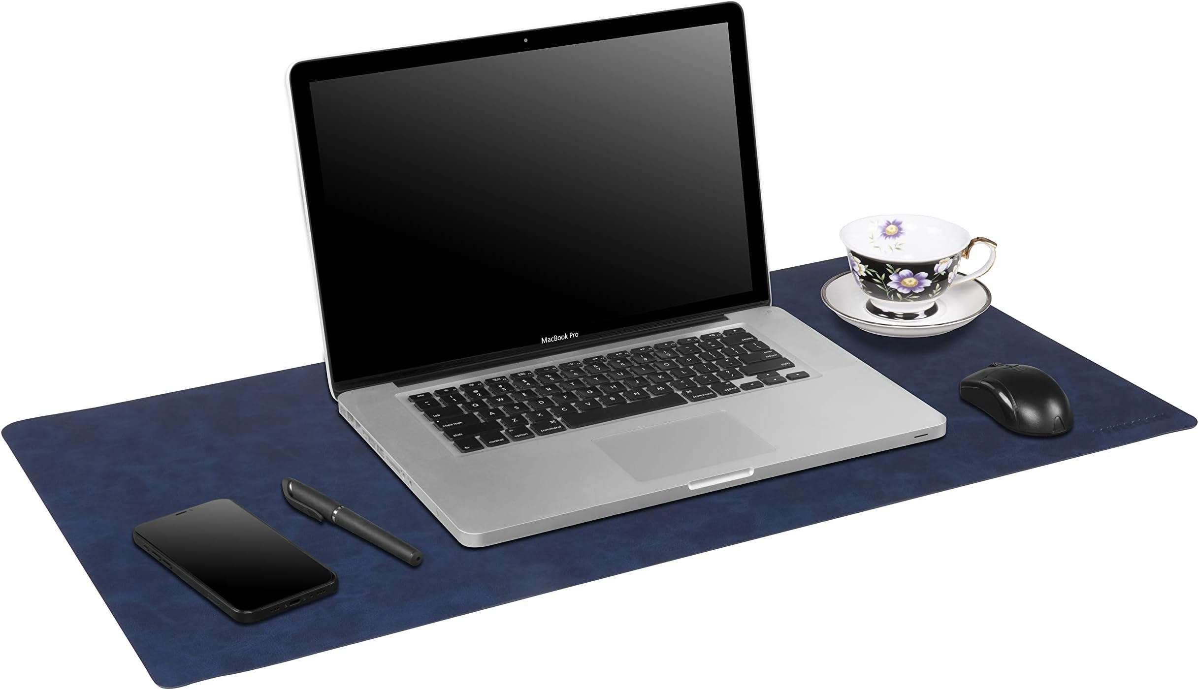 Leather Desk Pad for Office & Personal Use-75 x 40cm - Powerology Vegan Leather Finish Anti Slip Base, Soft Texture, Long-Lasting, Suitable in the Office or for Work from/at Home (Blue)