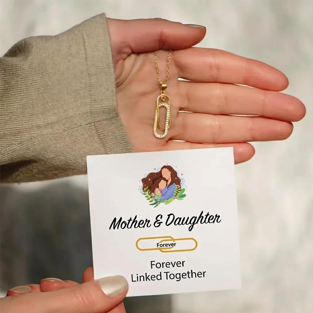 LUXUS™ Mother & Daughter Forever Linked Necklace – 18K Gold Finish over Stainless Steel Interlocking Pendant with Heartfelt Message Card.
