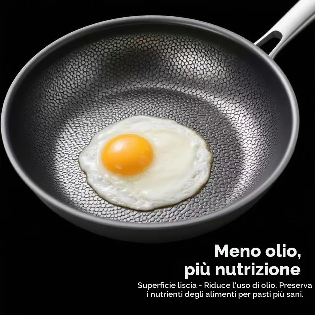 Generico Padella titanio con spatola, wok antiaderente martellato in titanio Nutrition per cucinare, non rivestita, padella Pro induzione, per cucina e campeggio (Con Coperchio, 32cm)