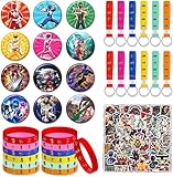 Virola 86 Pcs Power Birthday Rangers Theme Party Favors,Power Birthday Party Supplies Rangers Party Decorations,Includes Bracelets,Button Pins,Key Chain,Stickers, Pastel