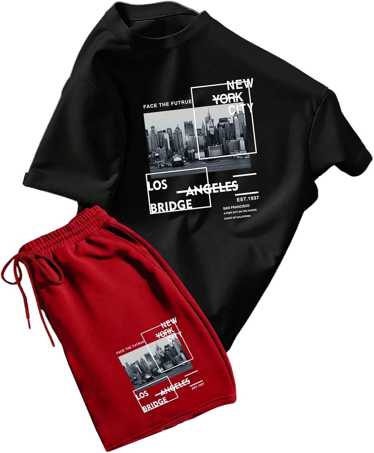 Men's Short Sets 2 Piece Crew Neck Novelty Graphic Tees & Shorts Tracksuits