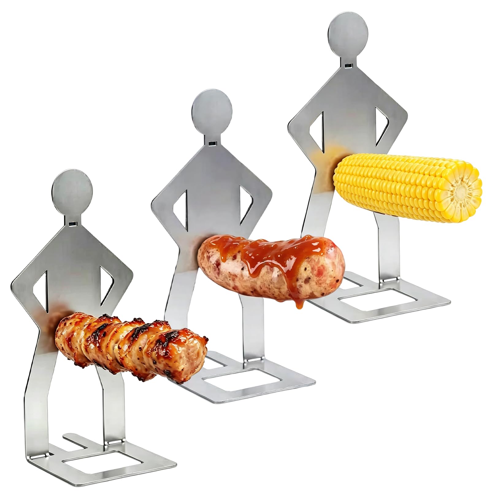Toxvanne BBQ Sausage Holder Man 3PCS, Gadgets for Men, Fun Human Shaped Rack to Fix Sausages Steadily, Ideal for Outdoor Barbecue Party Picnic and Home Backyard Grilling Use