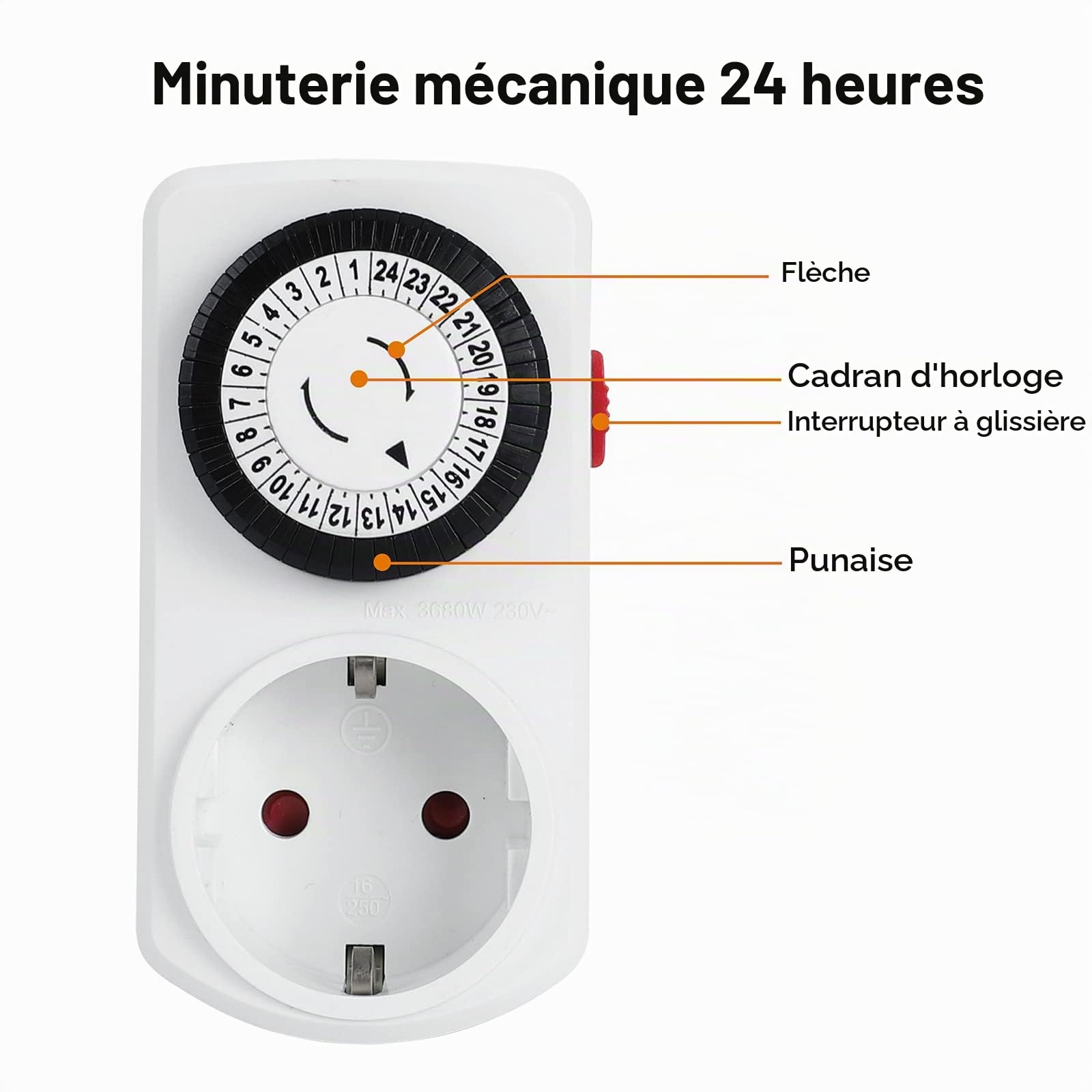 Prise minuterie mécanique G-Homa Lot de 2 Programme 24 Heures Prise minuterie intérieure analogique Cycle Marche/arrêt Quotidien pour Lampes Lampes