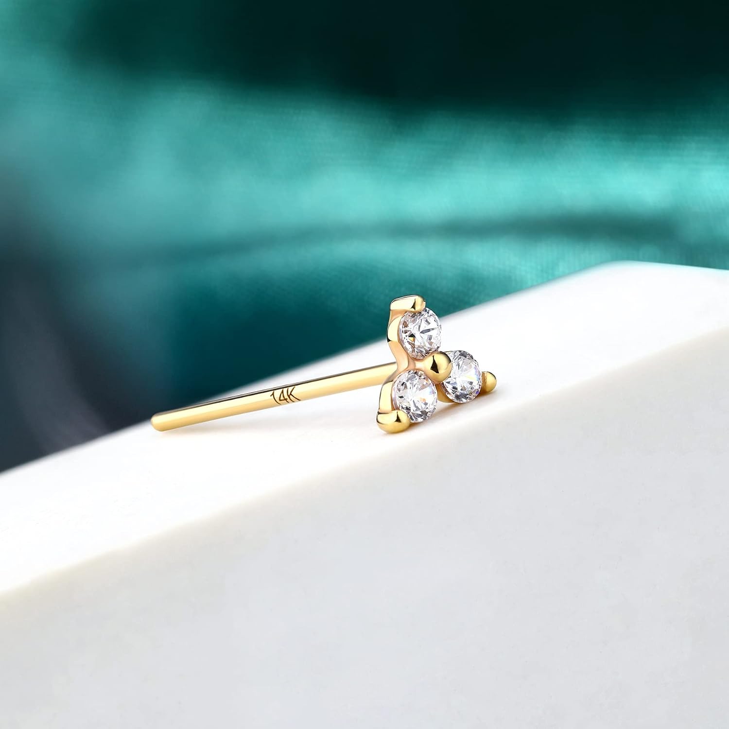 COCHARM 14k Solid Gold Triangle CZ Fishtail Nose Stud 20g Fishtail Nose Ring Yellow Gold Customized Bendable Nose Studs Nose Rings Nose Piercing Nose Pin