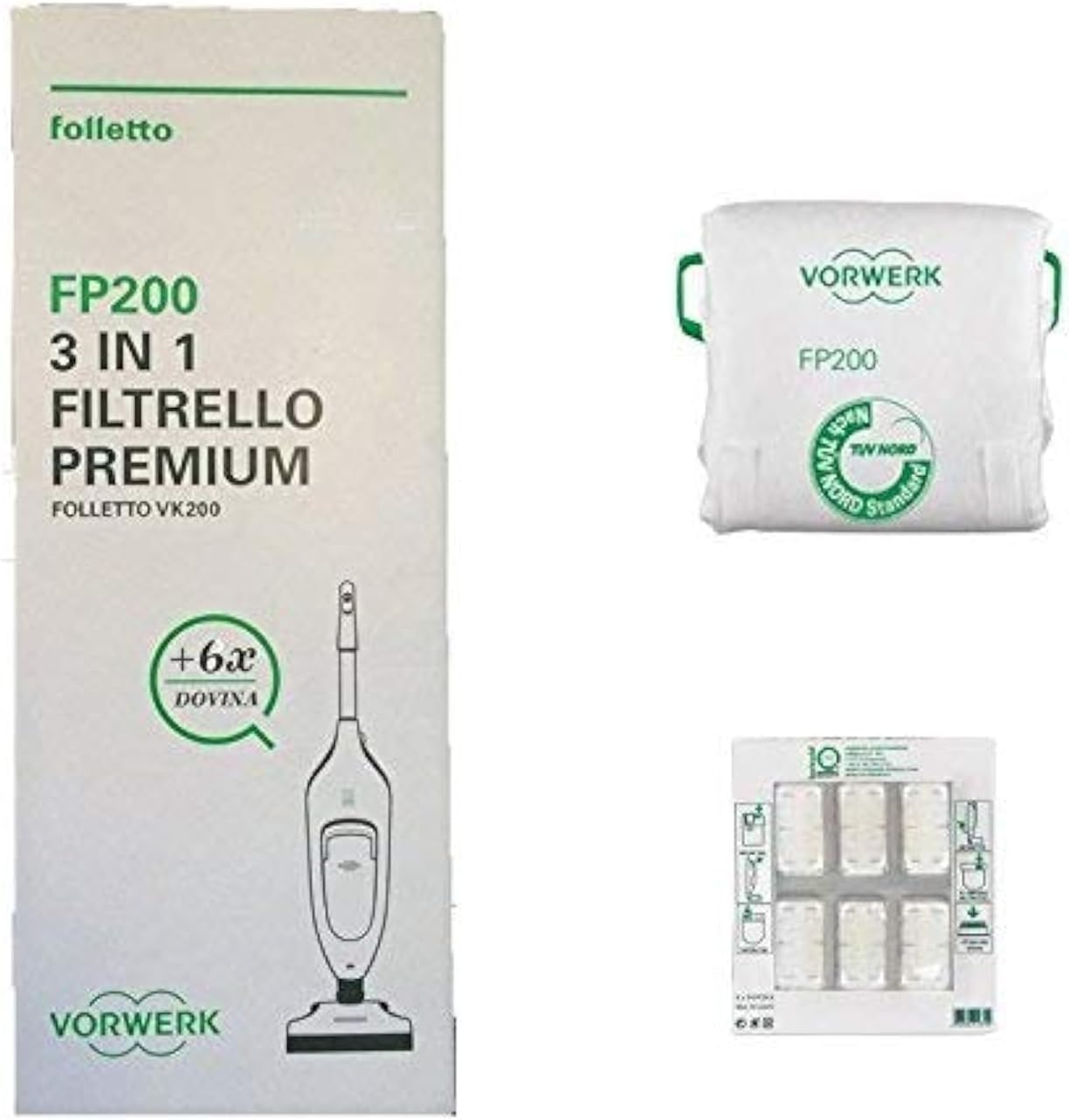 Sacchetti Aspirapolvere Per Vorwerk Kobold VK200/FP200 - 10 Pezzi Con Filtri