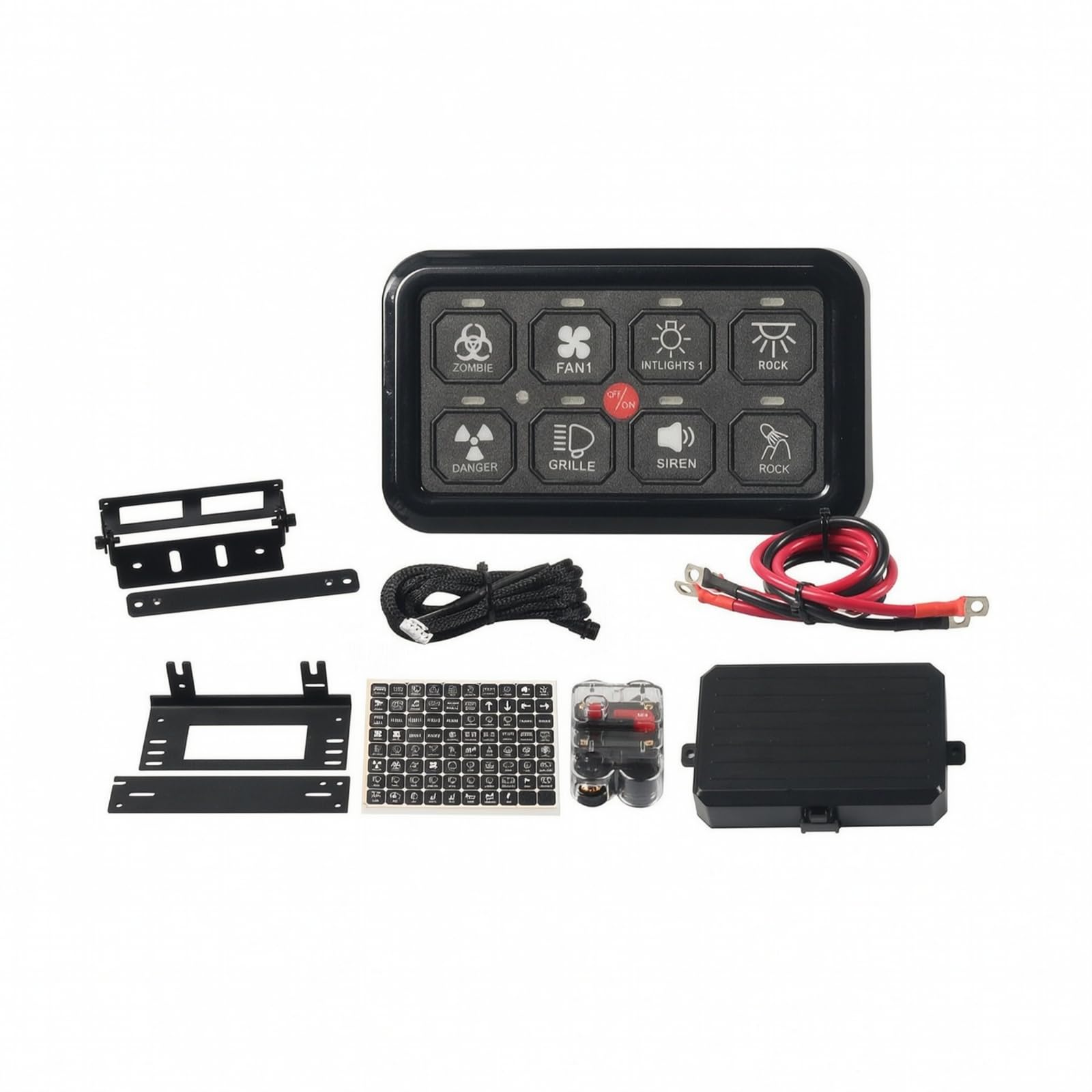LOVIVER Panel Interruptores para Automovil con es y Caja Control Negra para O s Hasta Dispositivos Electricos Diferentes Mediante un Principal