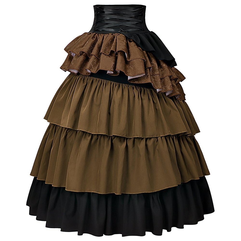 Falda Victoriana Gótica con Volantes - Falda De Disfraz De Pirata Steampunk para Mujer, Ideal para Ferias Renacentistas Y Halloween.