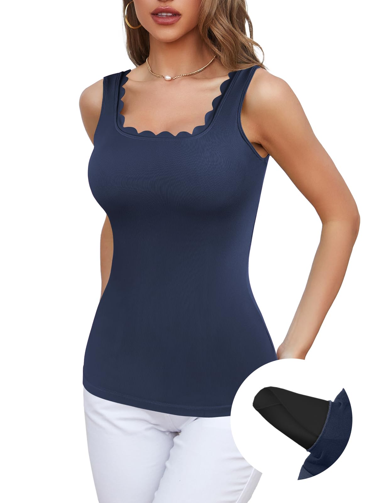 Charmo Tank Top Damen Unterhemd Baumwolle Top mit integriertem BH ärmellose Bluse Basic Top Trägershirt