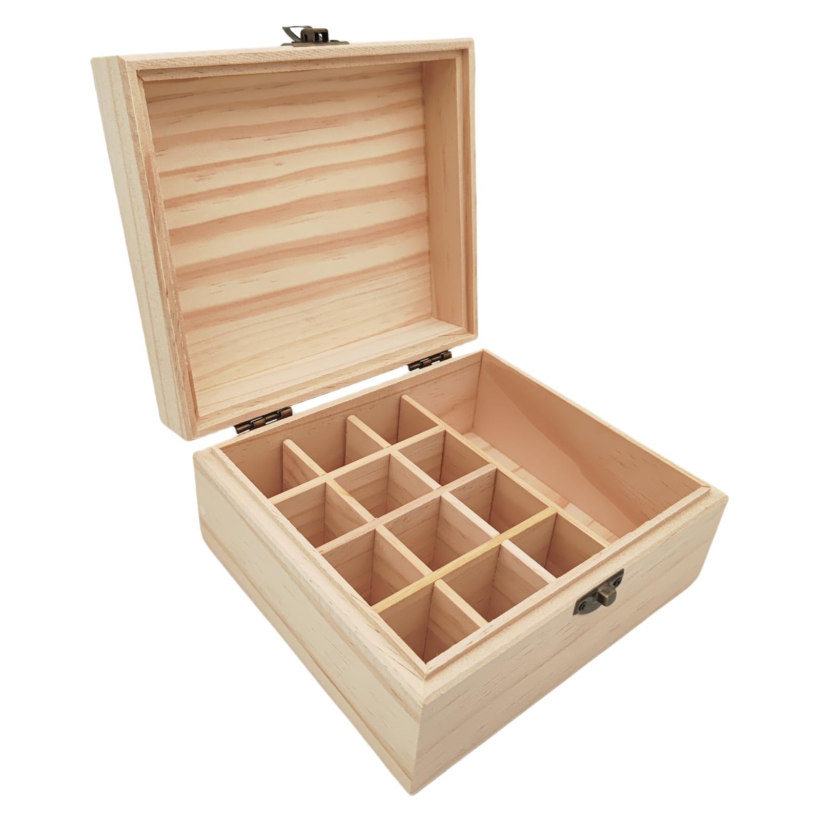 Anktily Unfinished Wooden Storage Organizer Box with 13 Compartments, 17 x 15 x 8.5 cm Unpainted Wood Case Box with Clasp for Small Keepsakes, Jewellery, Tea Bag Holder Case โ image 1