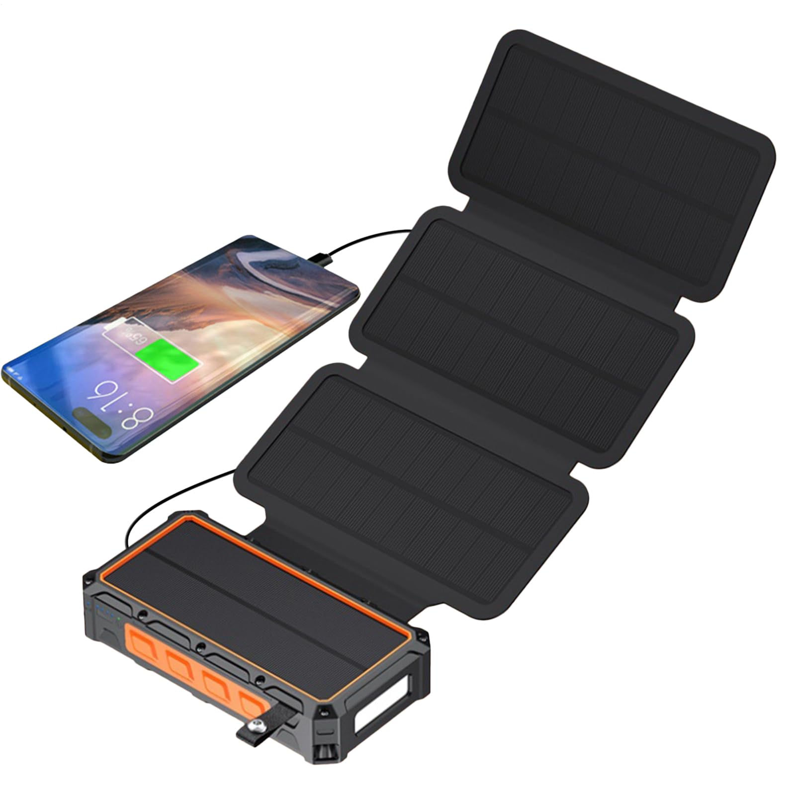 Power Bank Solare - Power Bank con Manovella Integrata e Luce LED | Ricarica Wireless, Allarme SOS e Bussola per Ciclismo, e Attività All’Aperto