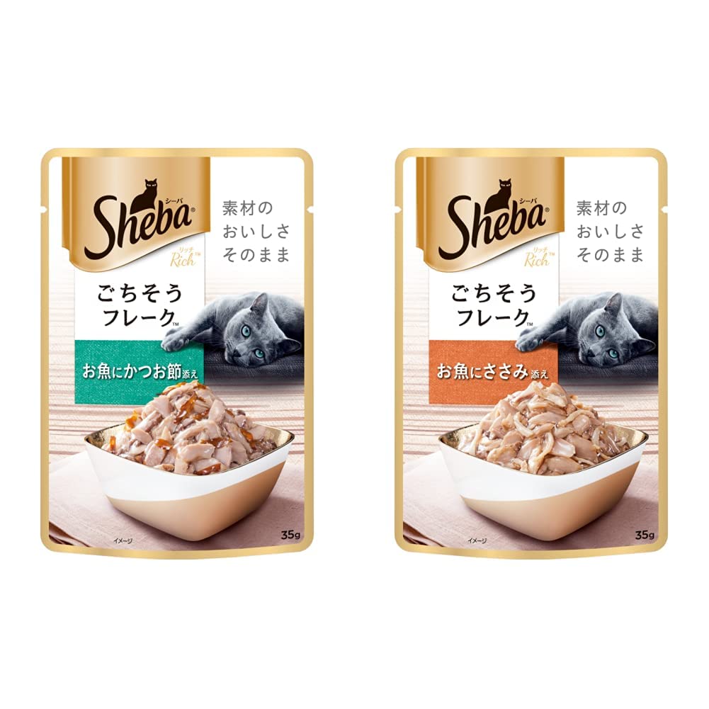 Rich Premium Wet Cat Food, Fish with Dry Bonito Flake, 12 Pouches (12 x 35g) & Sheba Rich Premium Wet Cat Food, Fish with Sasami, 12 Pouches (12 x 35g)